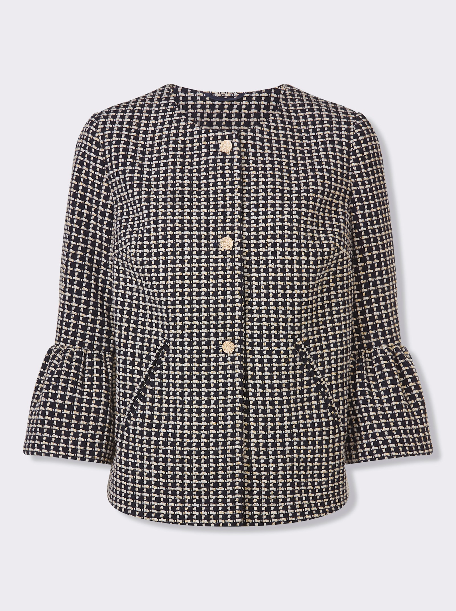 heine Bouclé-Blazer mit Volant-Ärmeln - marine-ecru-gemustert