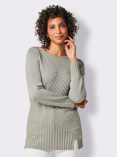 CREATION L PREMIUM Langarm-Pullover in Rippenstrick - khaki-meliert