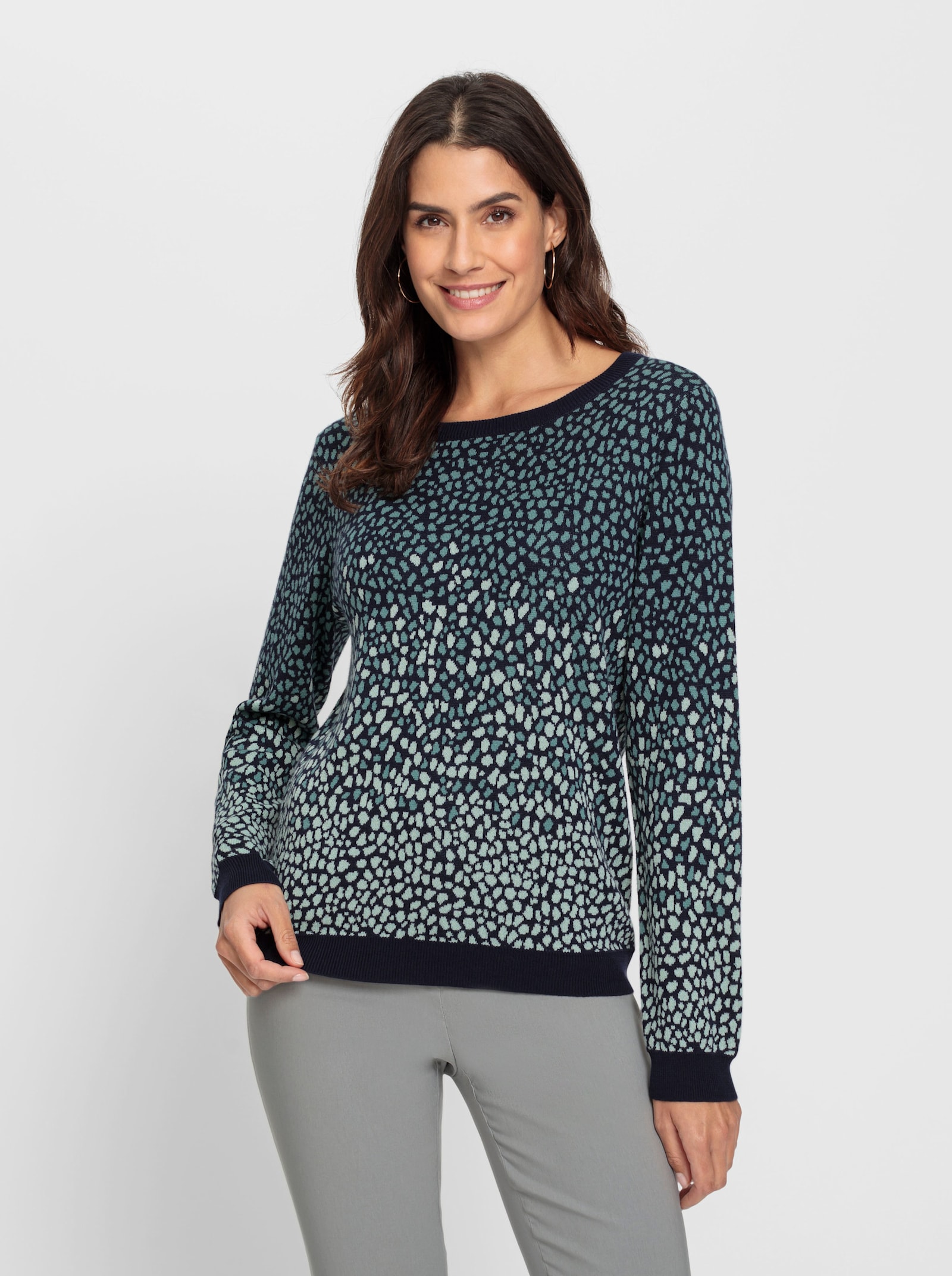  Rundhalspullover in Jacquard-Qualität - marine-jade-gemustert