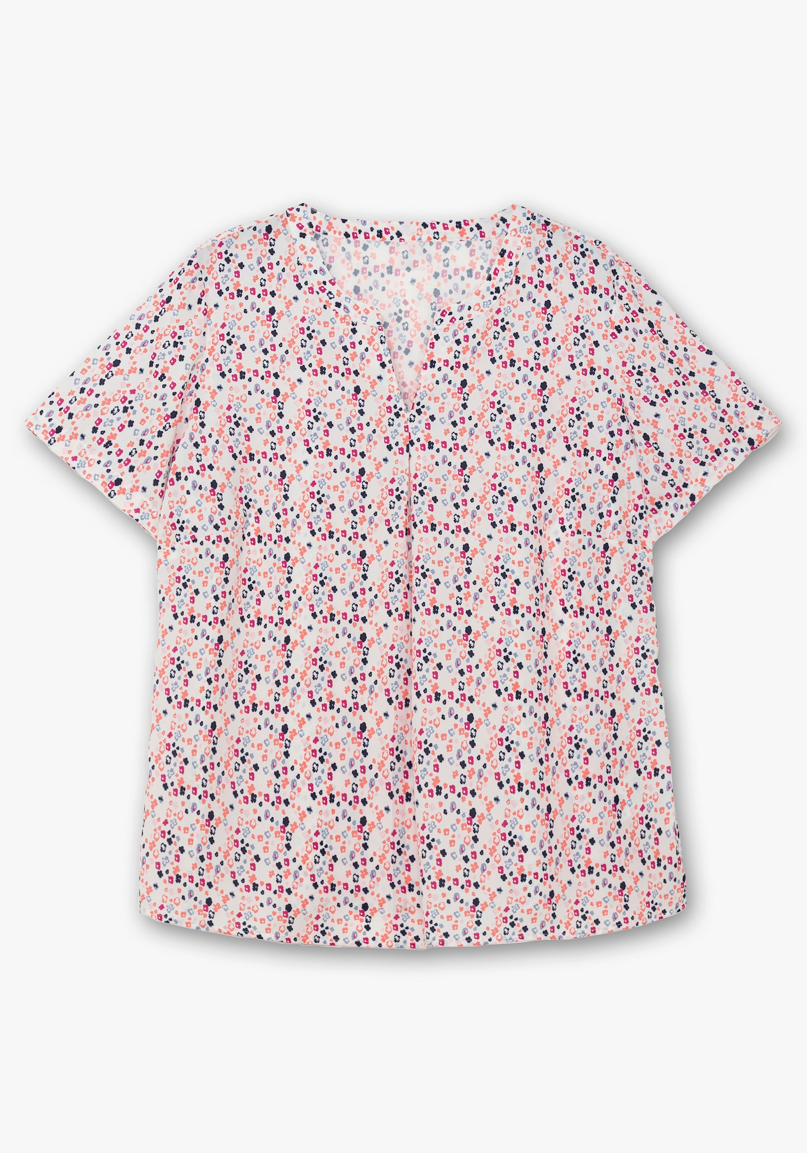 Schlupfbluse im Minimal-Muster - weiß-koralle-bedruckt