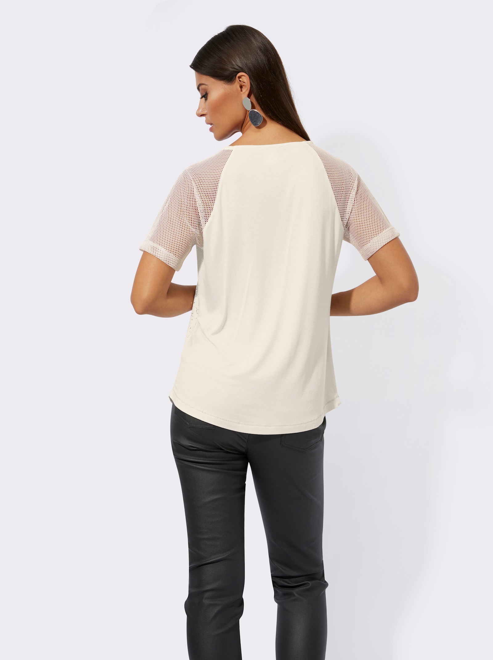 Kurzarmshirt mit glänzendem Folienprint - champagner-silberfarben-bedruckt