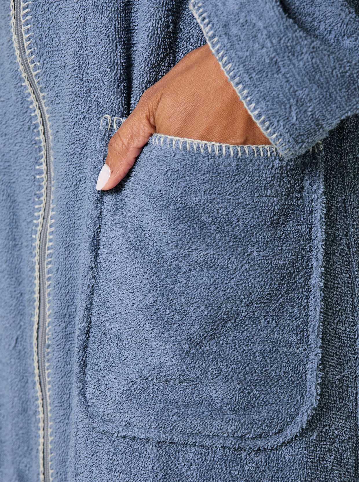 feel good Bademantel mit durchgehendem Reißverschluss - taubenblau-champagner