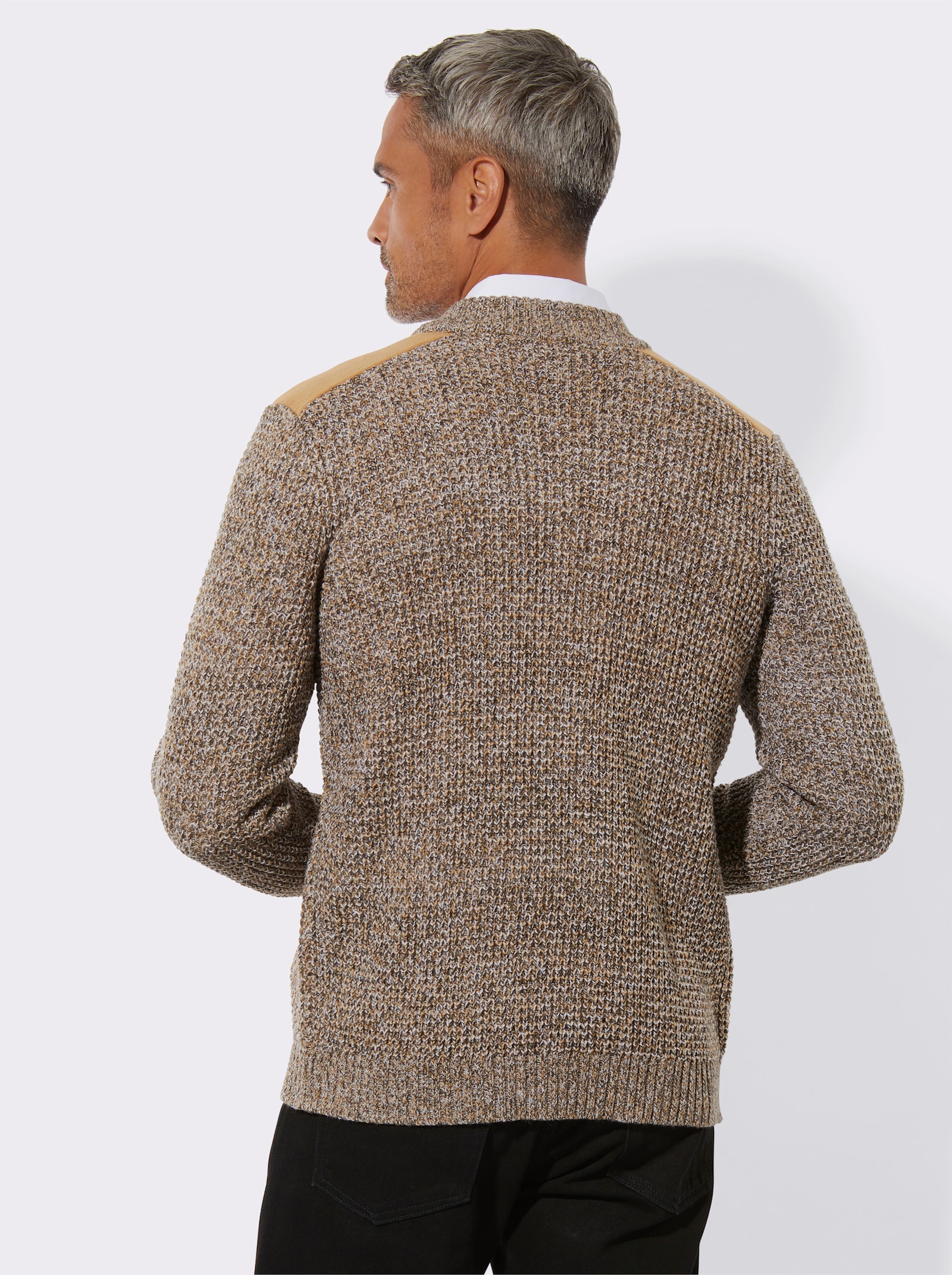 Strickjacke aus Melange-Strick - schoko-meliert