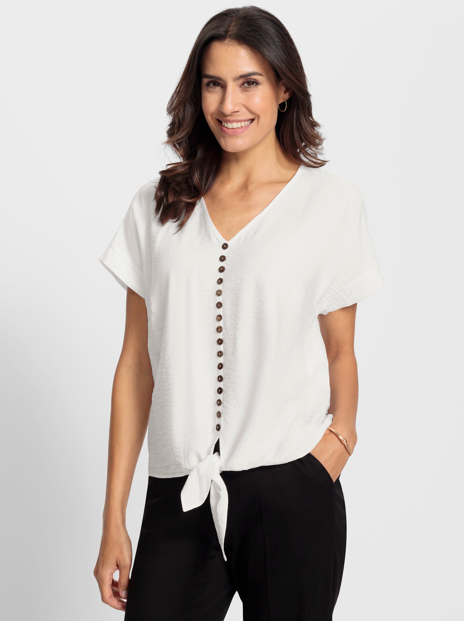 Comfortblouse met sierknopen - ecru
