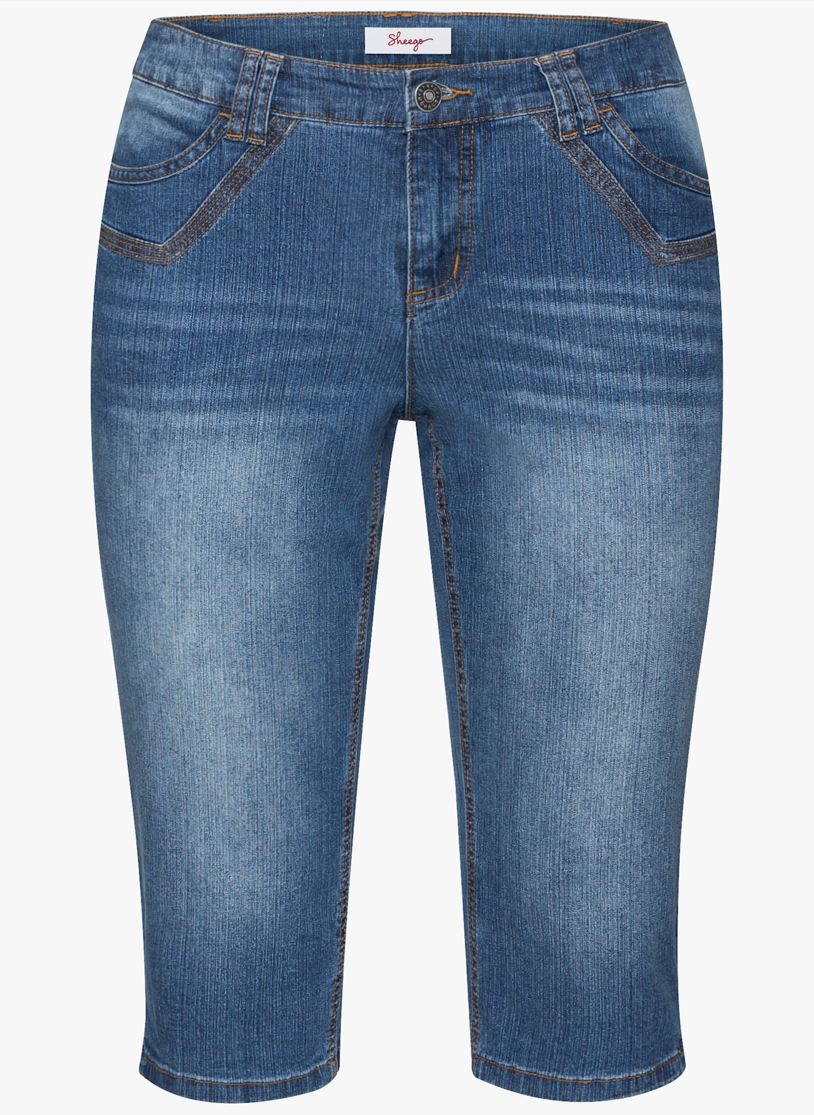 sheego Caprijeans mit Gürtelschlaufen - blue denim