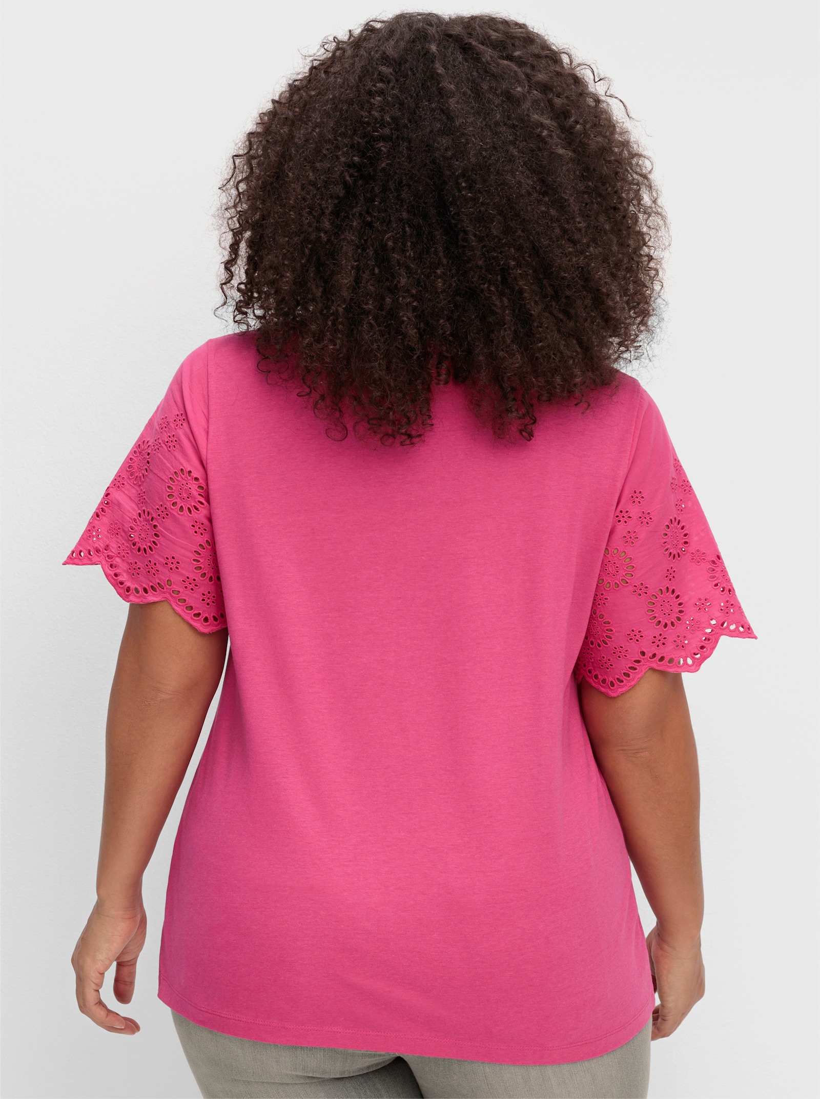 sheego by Joe Browns Shirt met mouwen met ajourwerk - fuchsia