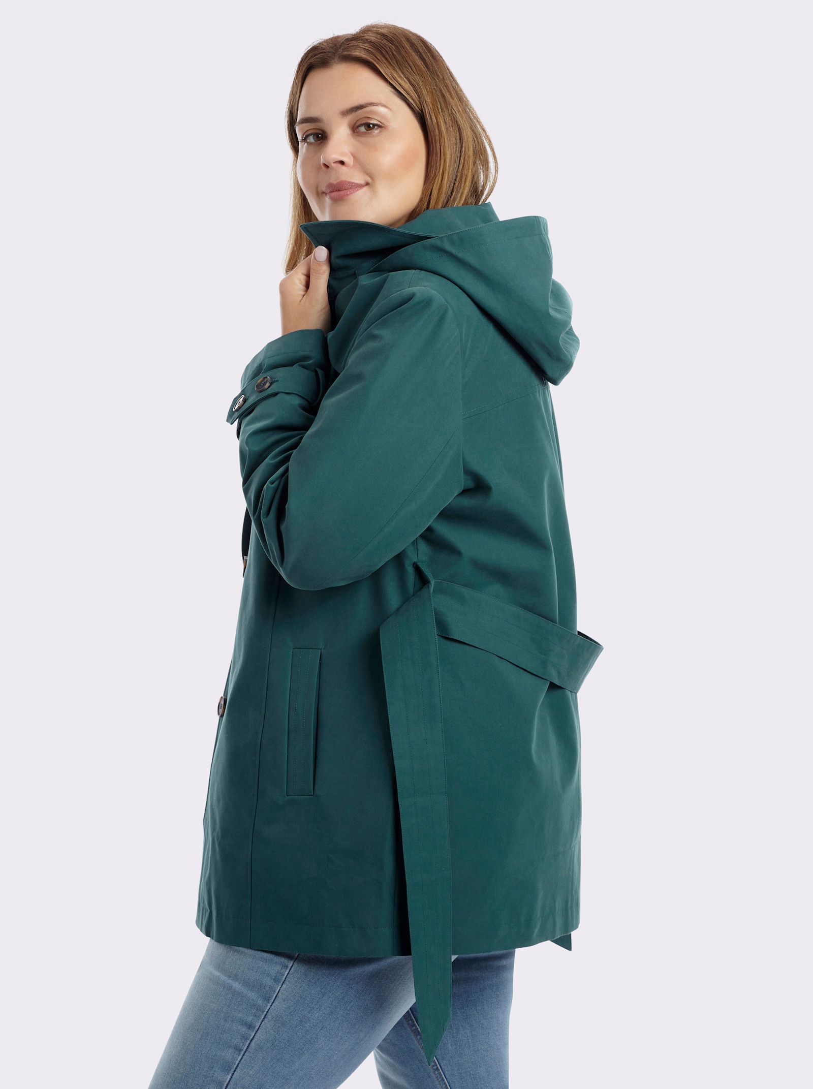 sheego Kapuzenjacke mit Umlegekragen - petrol