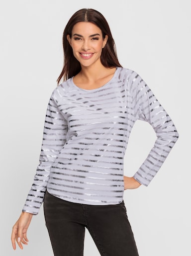 heine Streifenshirt mit glänzendem Folienprint - weiß-silberfarben-geringelt