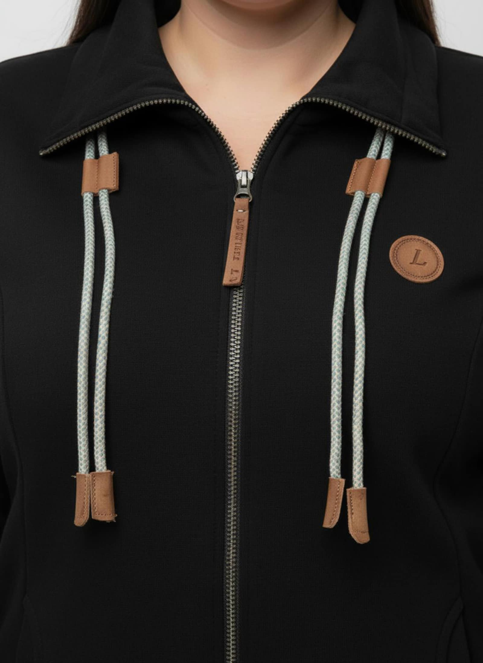 Sweatjacke mit Rippbündchen - schwarz