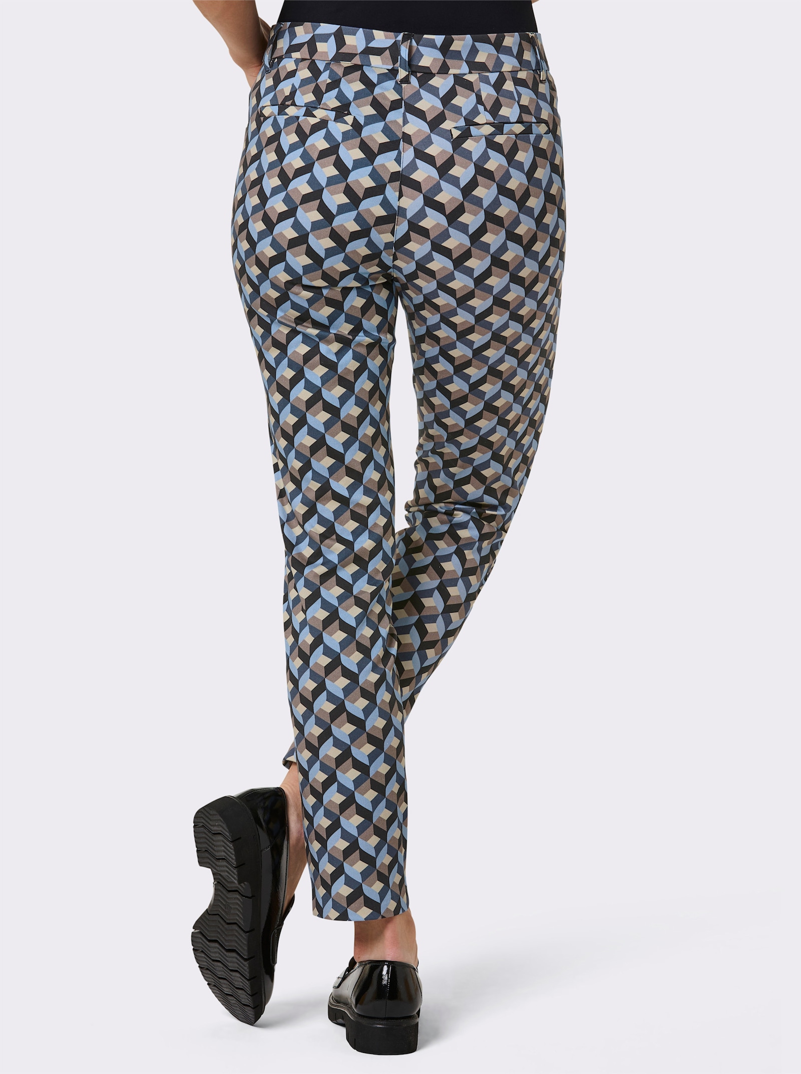 CREATION L PREMIUM Hose in verkürzter Form - bleu-taupe-bedruckt