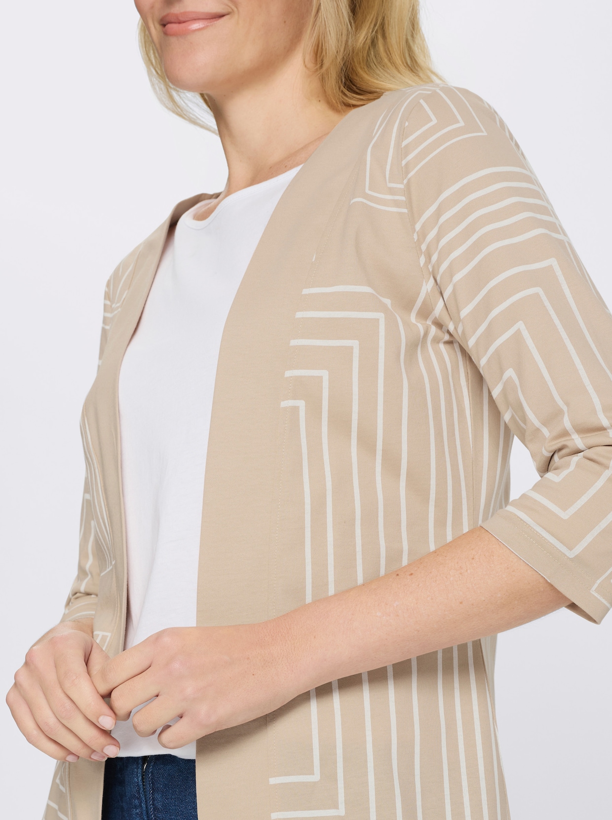 Shirtjacke in grafischem Dessin - beige-ecru-bedruckt