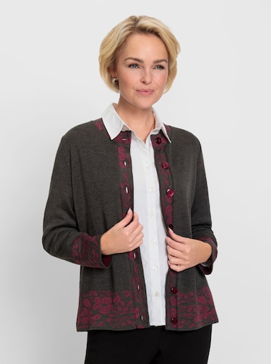 Strickjacke mit Jacquard-Bordüre - graphit-meliert