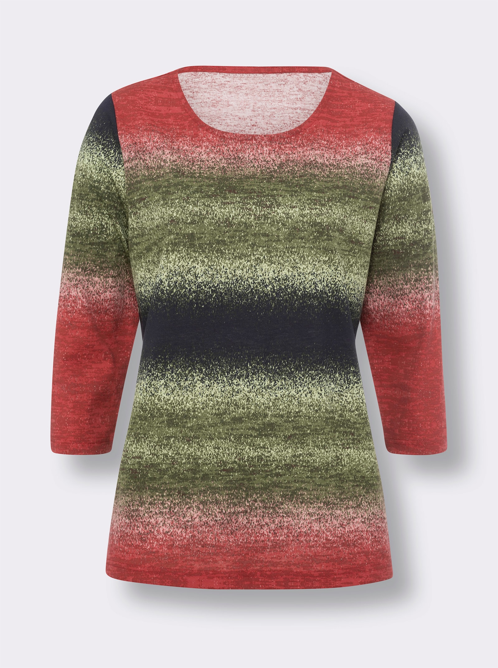 Tričko s 3/4 rukávmi a farebným prechodom - jahod.-oliv. potlač