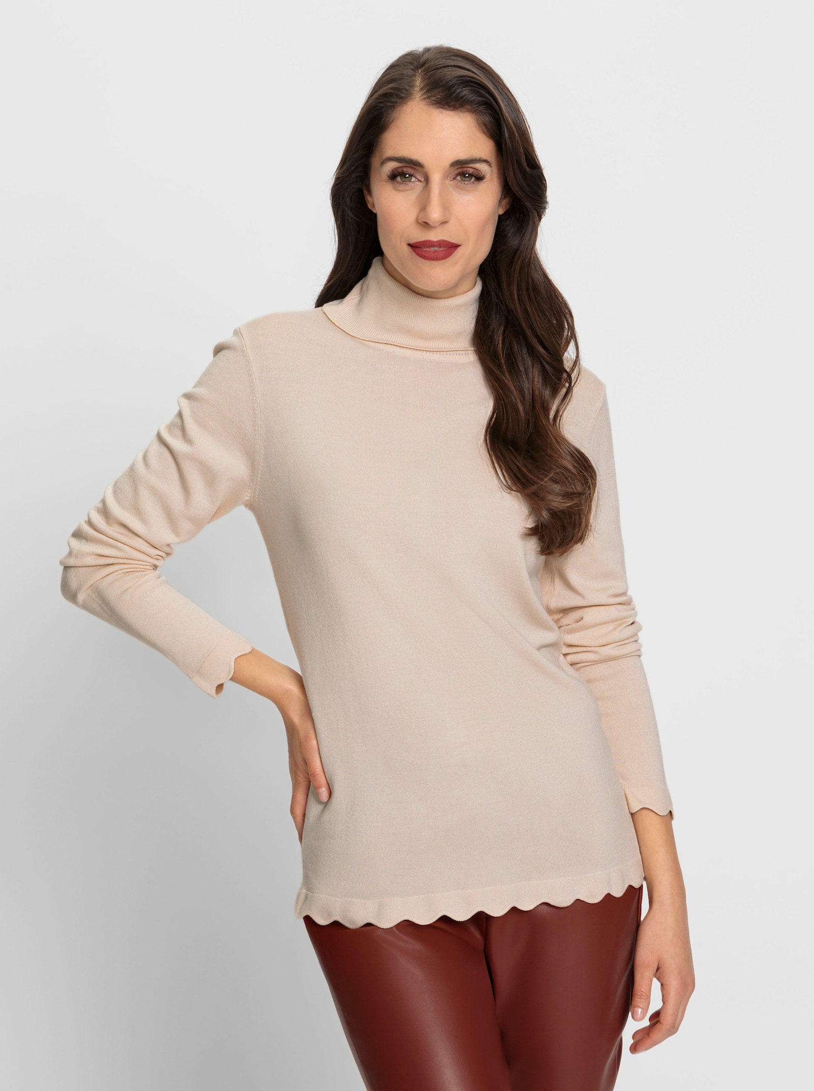 heine Pullover met rolkraag en golvende rand - ivoorkleur