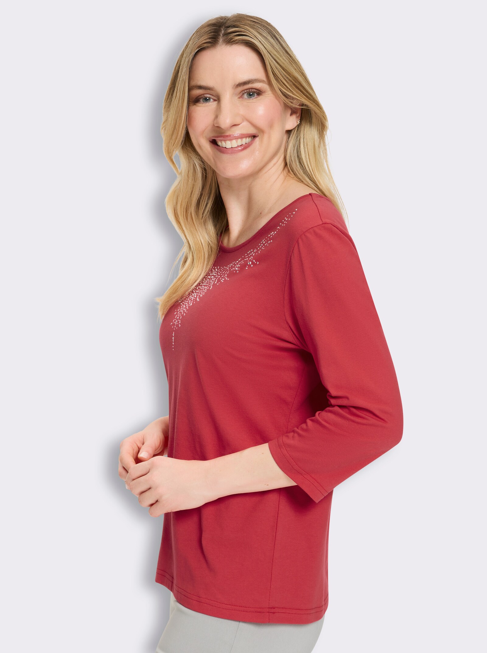 3/4-Arm-Shirt mit Glitzersteinchen - erdbeere