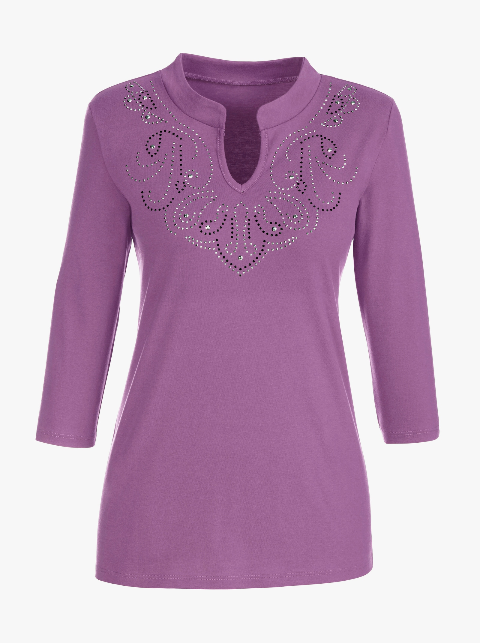 Tričko s 3/4 rukávmi a lesklými kamienkami - orchideová