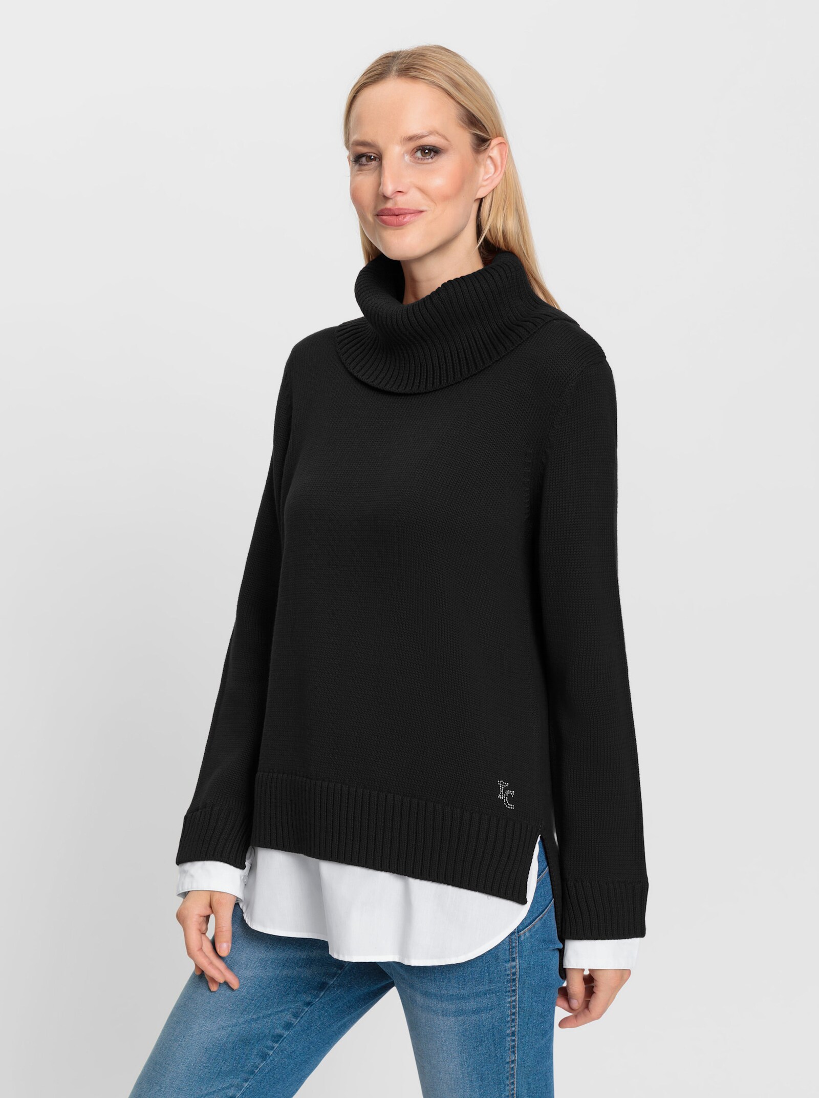 heine Pullover met rolkraag in 2-in-1-look - zwart