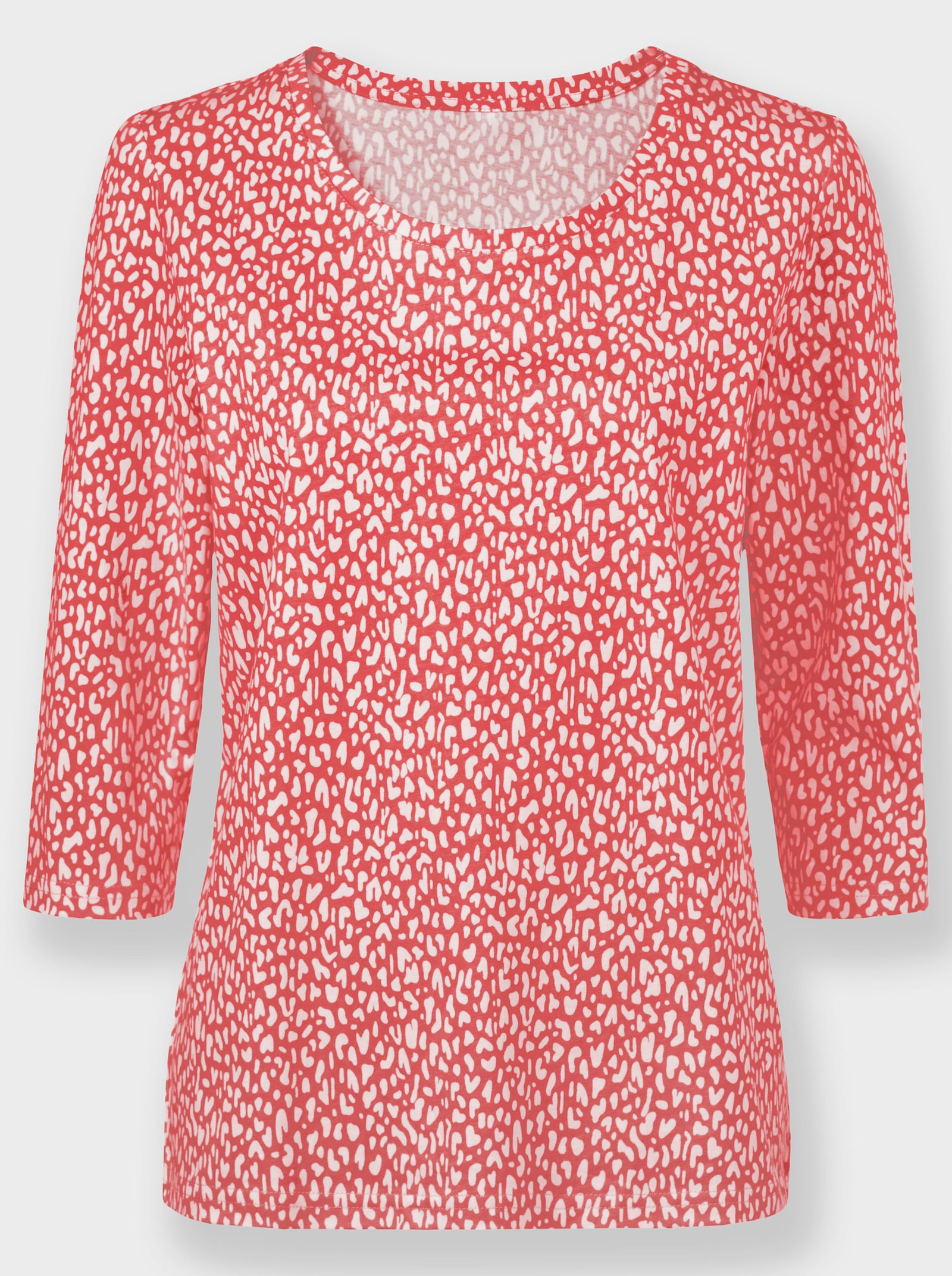 Tričko s 3/4 rukávem a drobným potiskem - bílá-jahodová-potisk