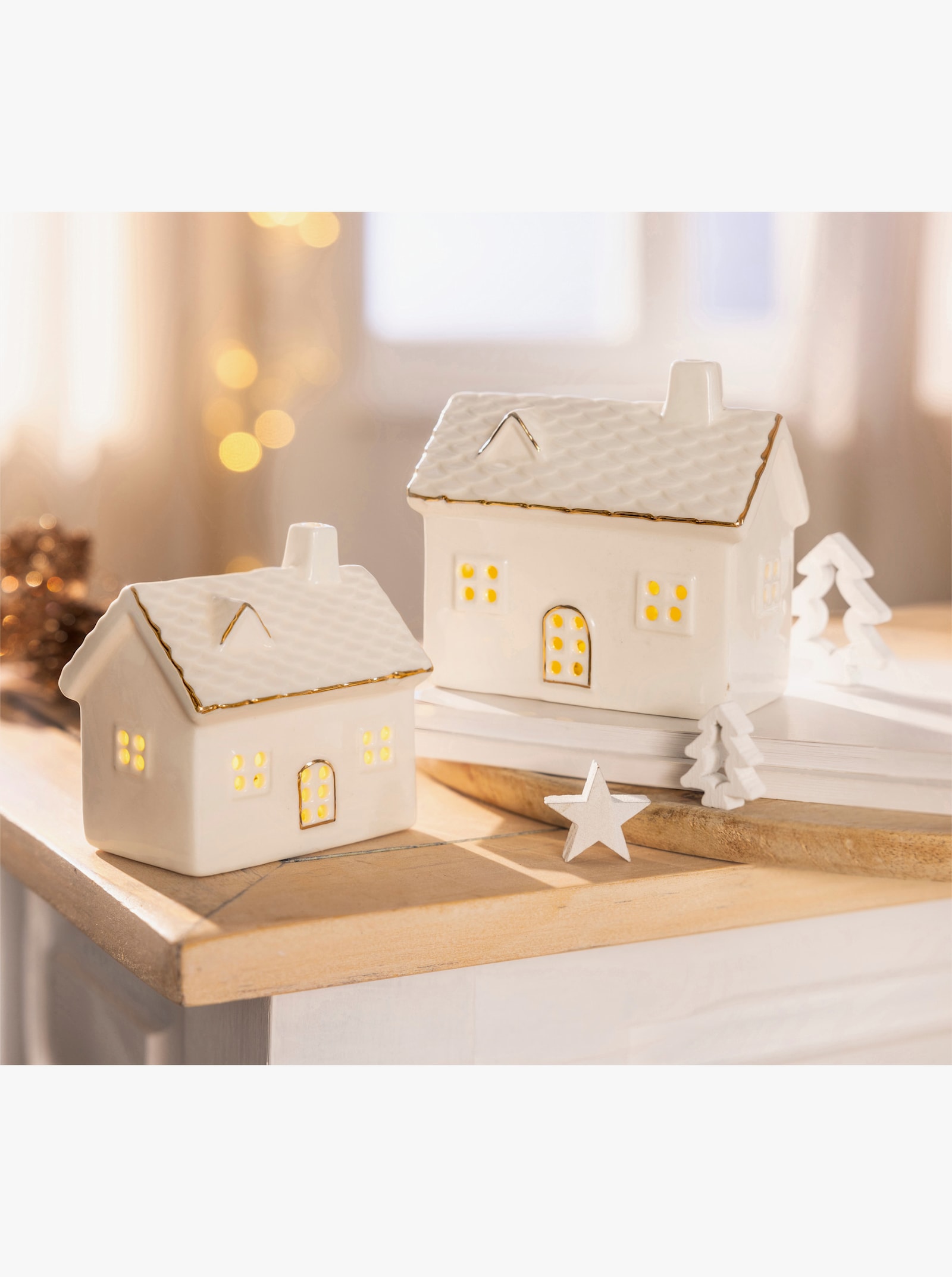 Deko-Objekt Porzellan-Häuser - weiß