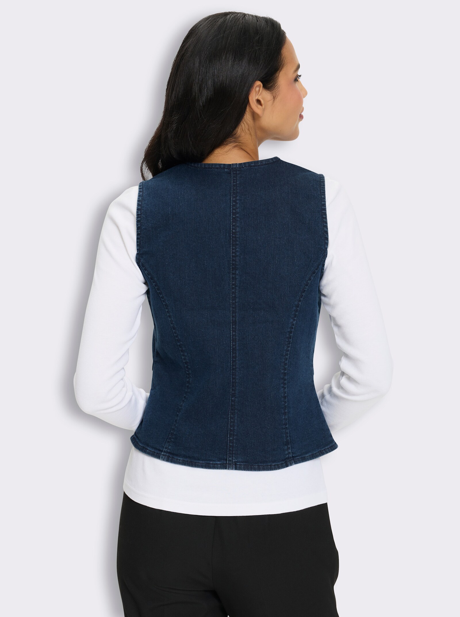 Jeansweste mit Blüten-Stickereien - blue-stone-washed