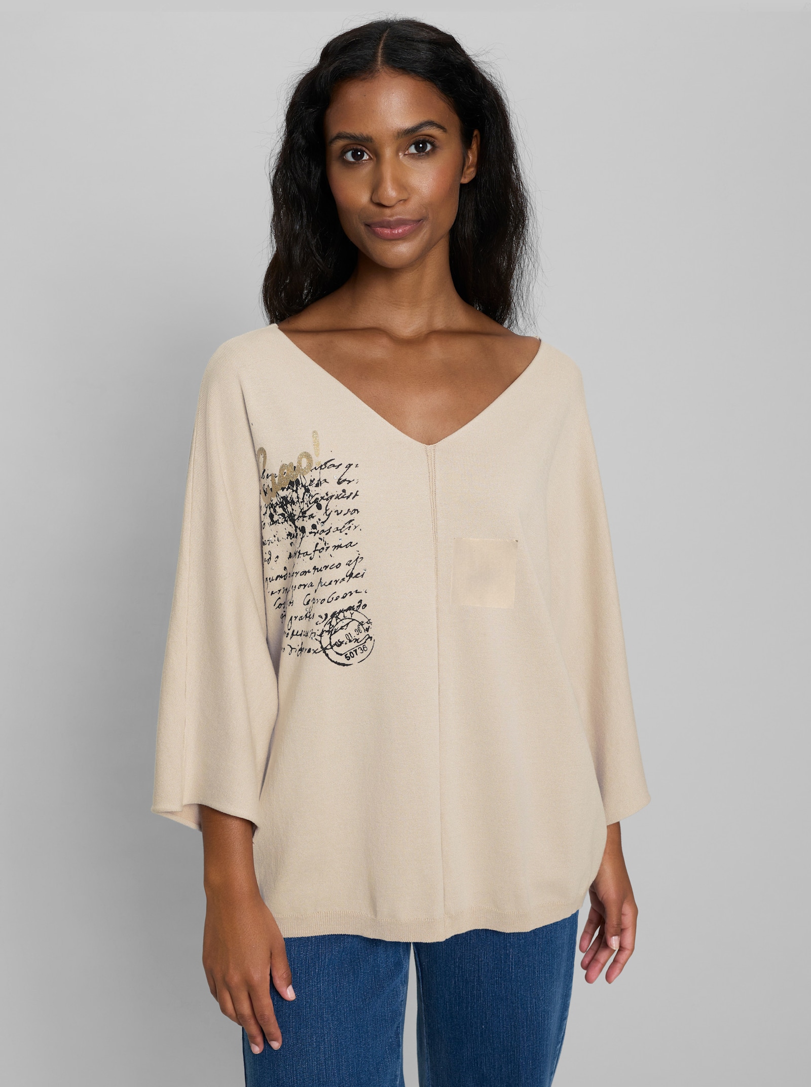 heine Pullover mit V-Ausschnitt - sand