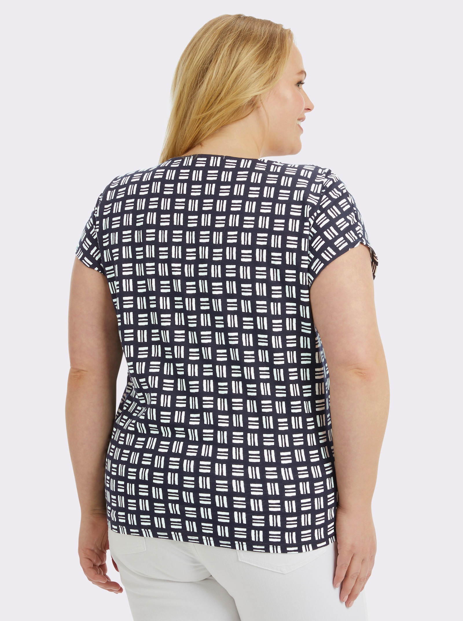 Print-Shirt aus reiner Baumwolle - marine-ecru-bedruckt