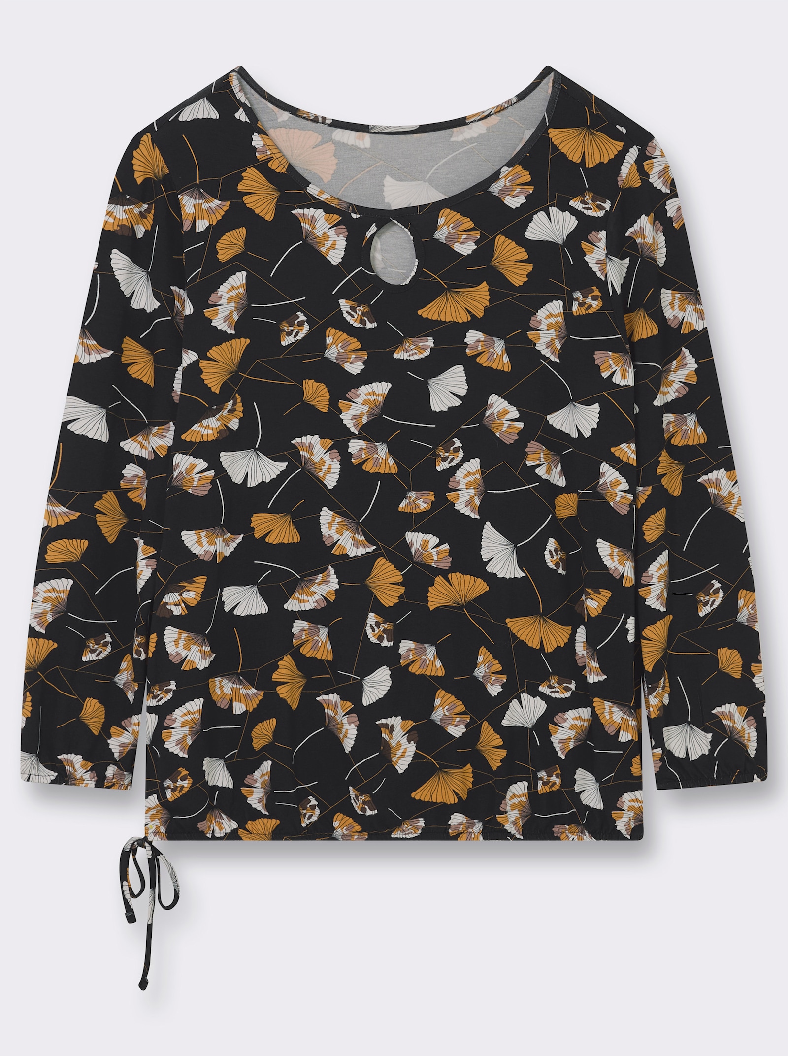 Langarmshirt - schwarz-ocker-bedruckt