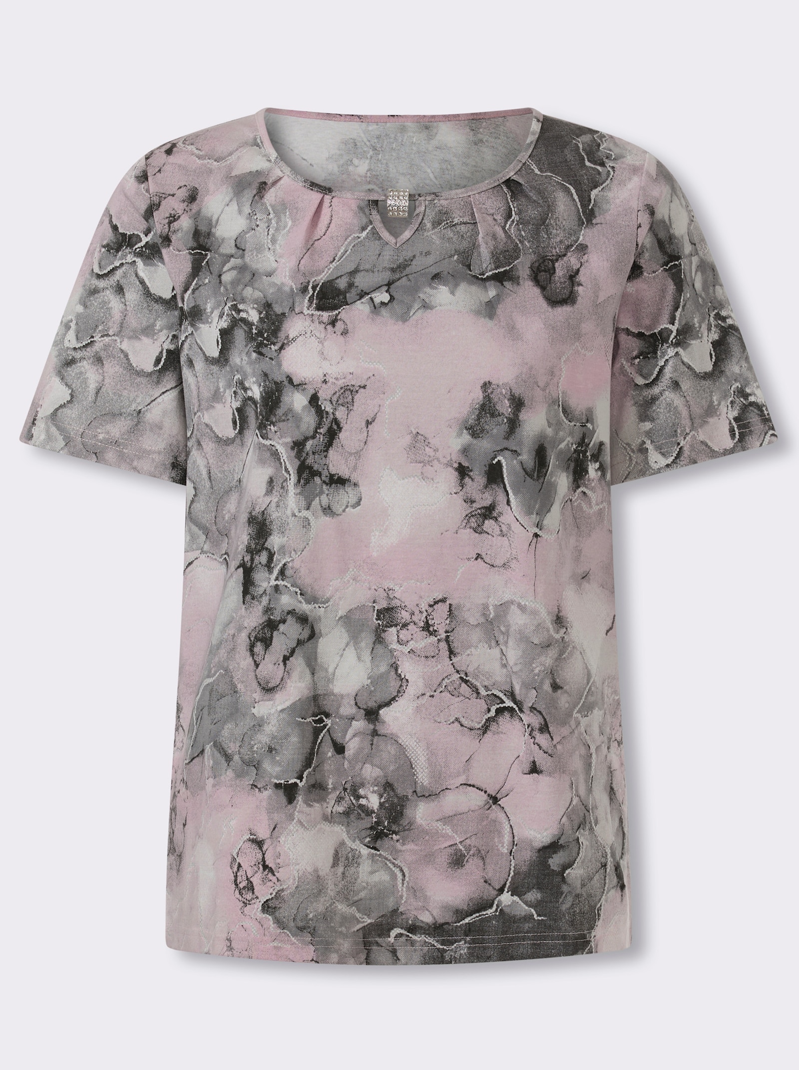 Shirt met korte mouwen en siergesp - roze/steengrijs bedrukt
