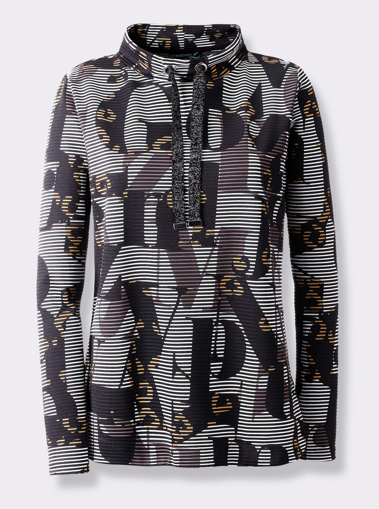 Print-Shirt - schwarz-ocker-bedruckt