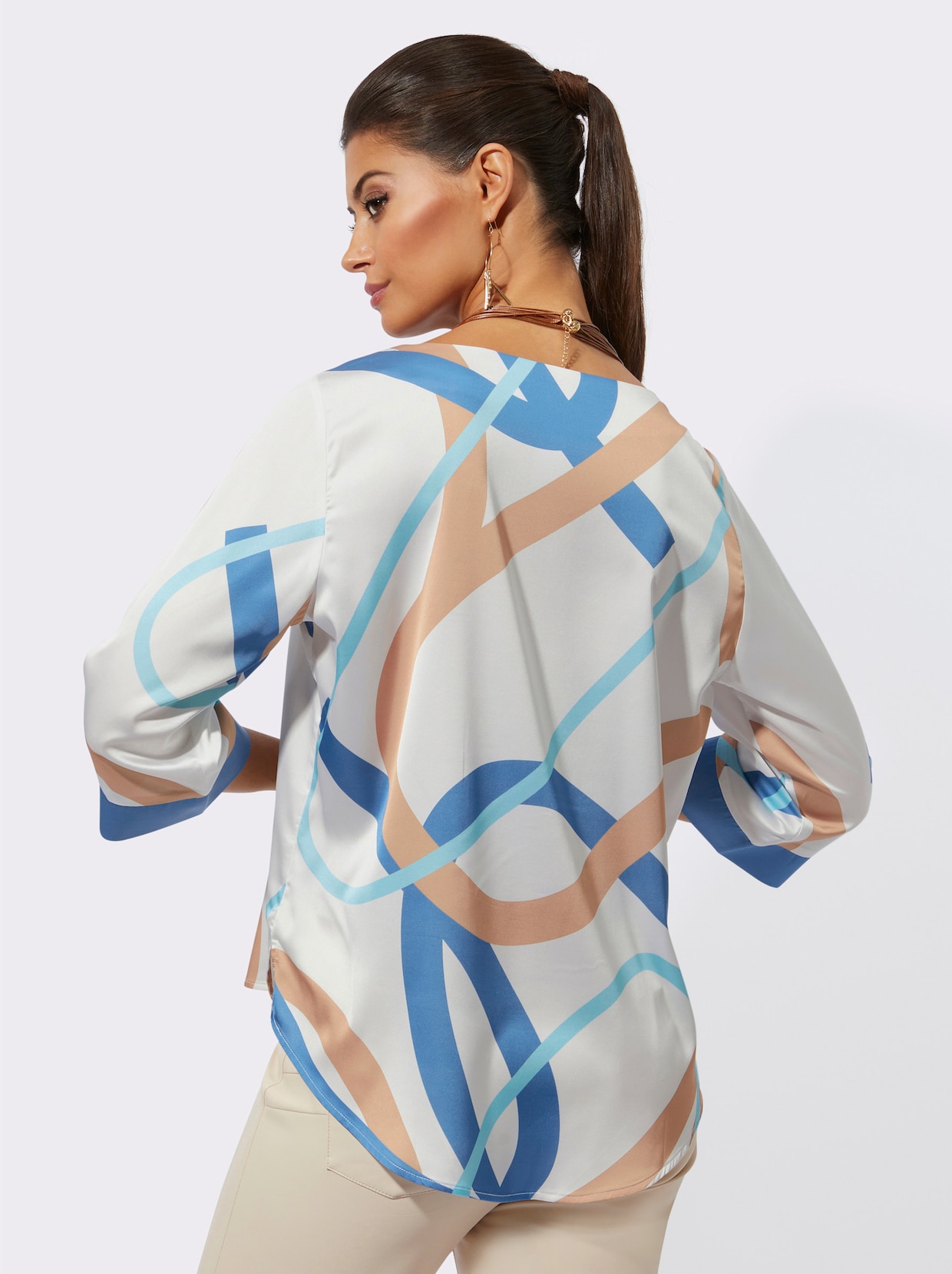 Druckbluse - ecru-camel-bedruckt