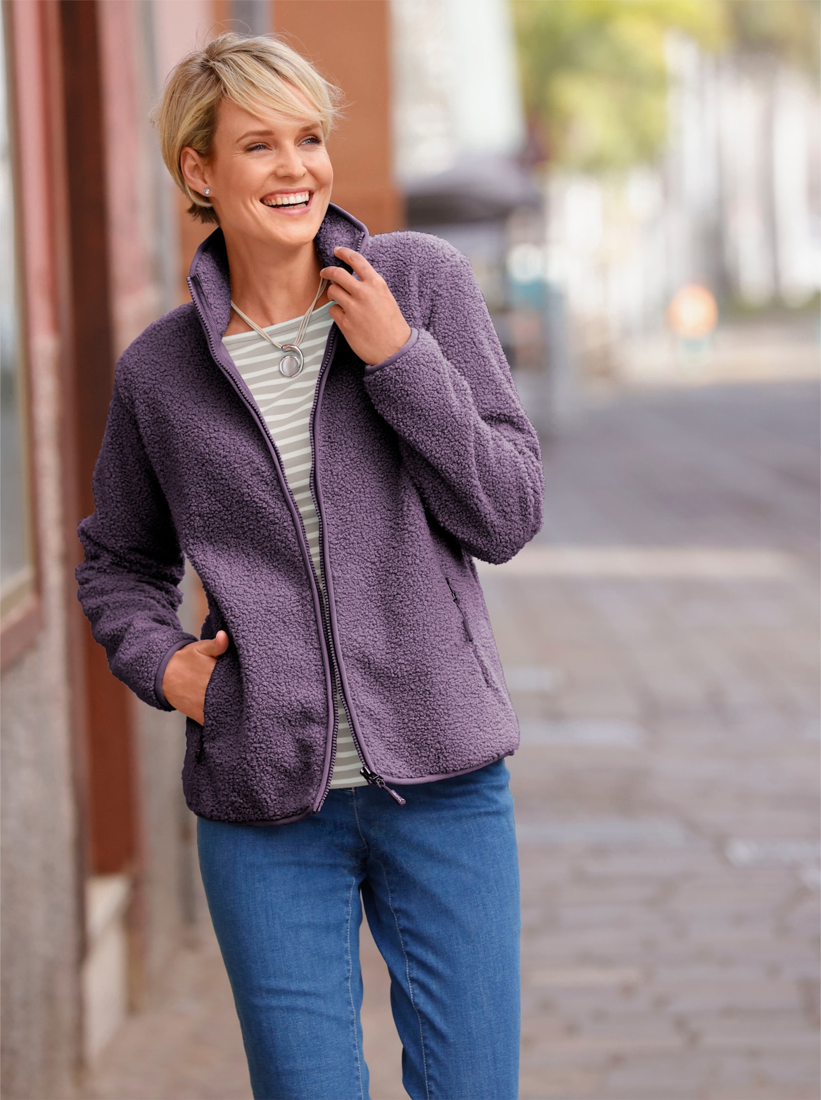 Fleecejacke mit Reißverschluss-Taschen - feige