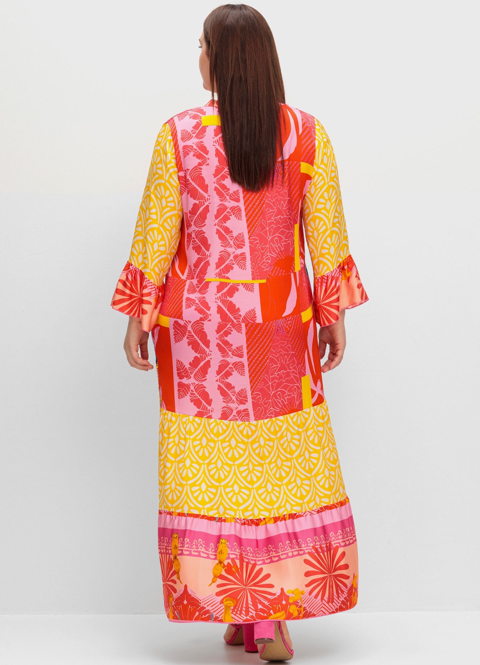 sheego loves miss goodlife Maxikleid im Mustermix, mit Volants - pink gemustert