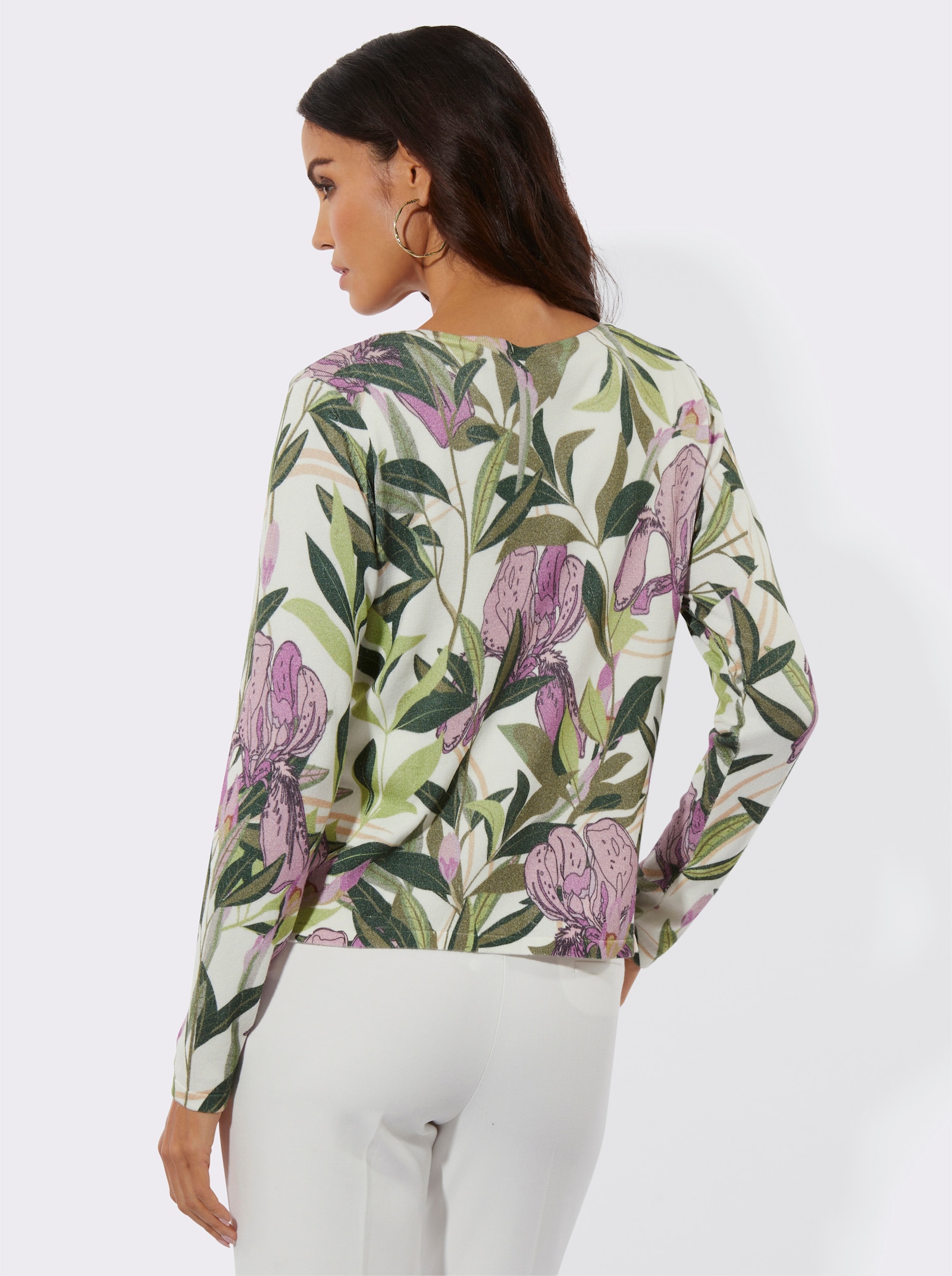 Cardigan mit Hakenverschluss - ecru-orchidee-bedruckt