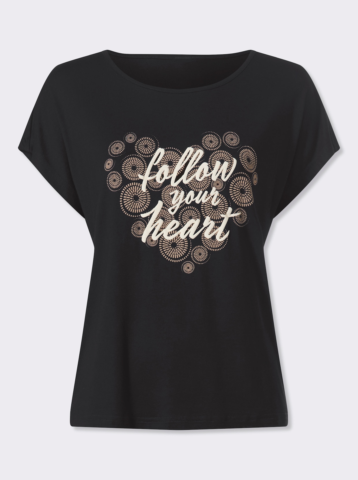 heine Kurzarmshirt - schwarz-beige-bedruckt
