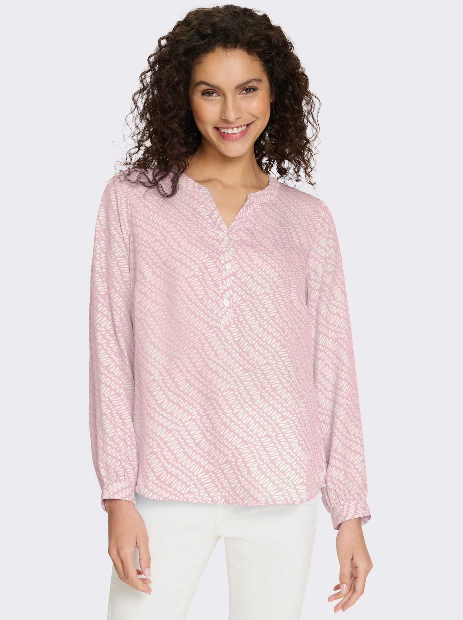 heine Schlupfbluse in Kofferware - hellrosé-ecru-bedruckt