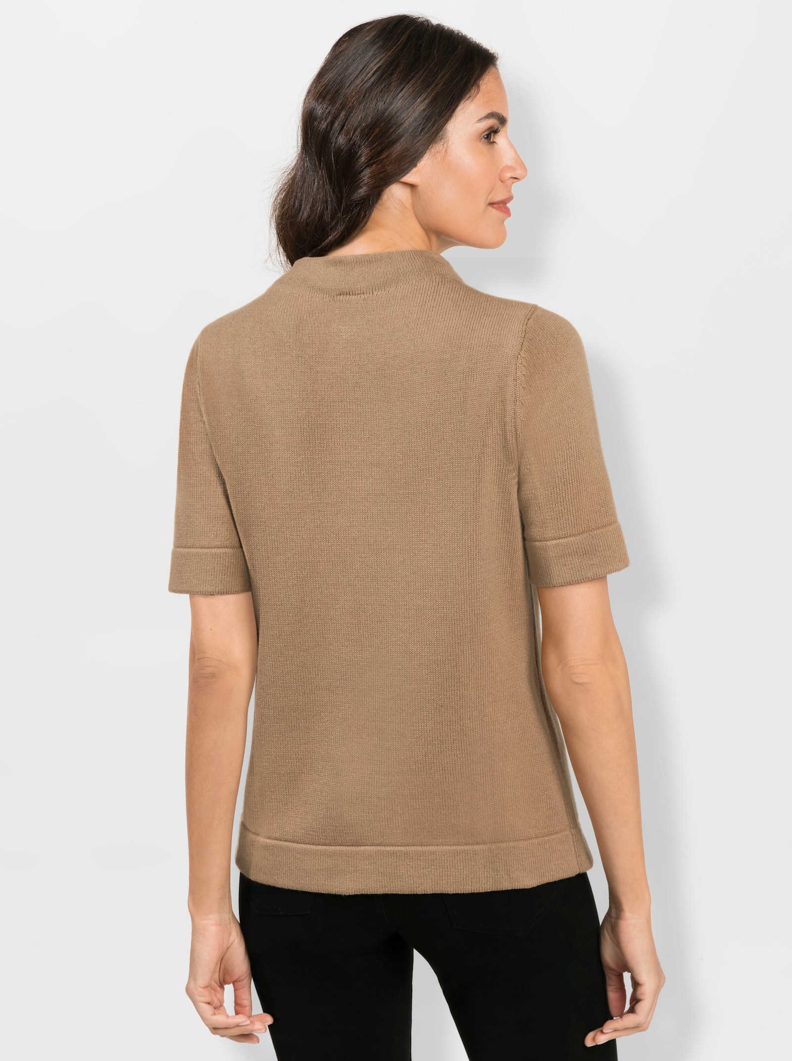Stehkragenpullover mit Halbarm - camel