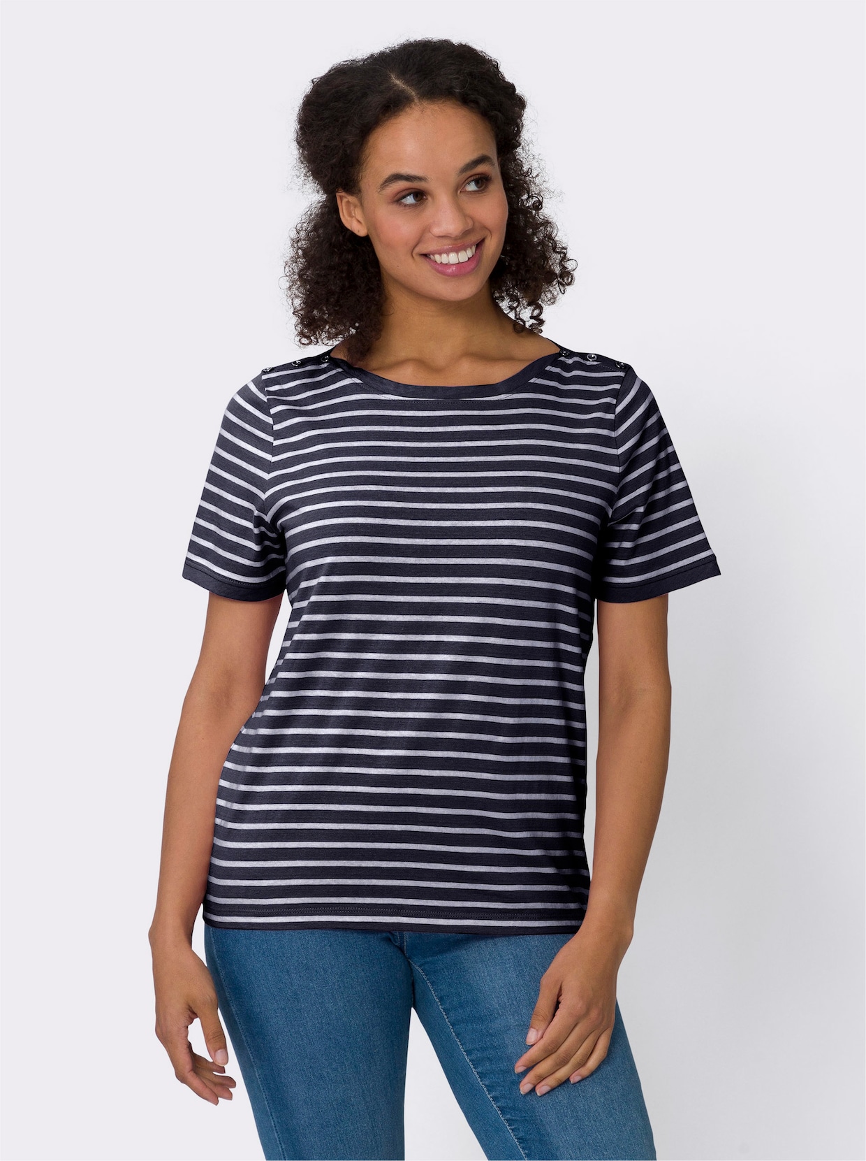 Shirt met korte mouwen - marine/wit gestreept