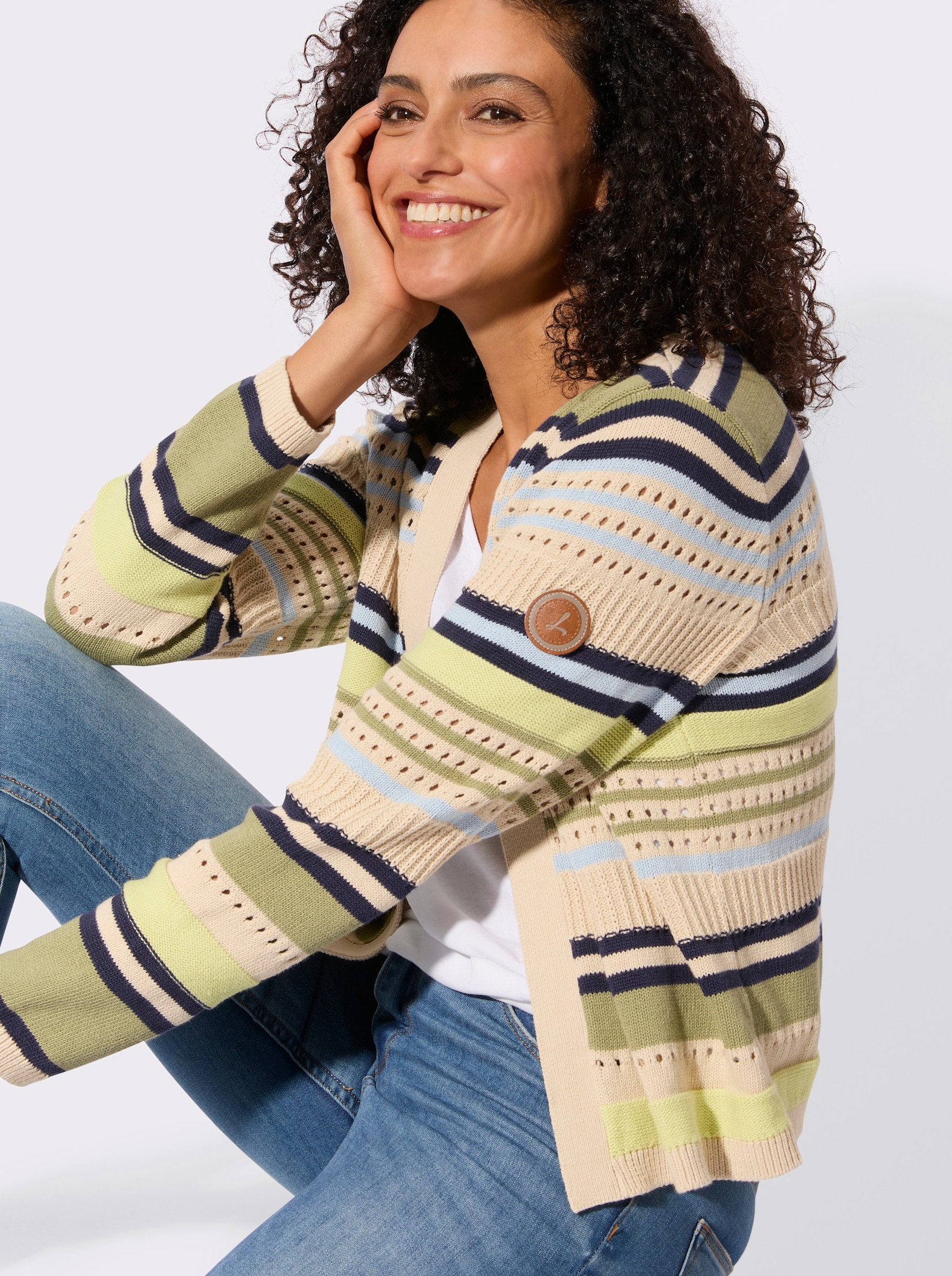 Strickjacke mit Mustermix - sand-schilf-gemustert