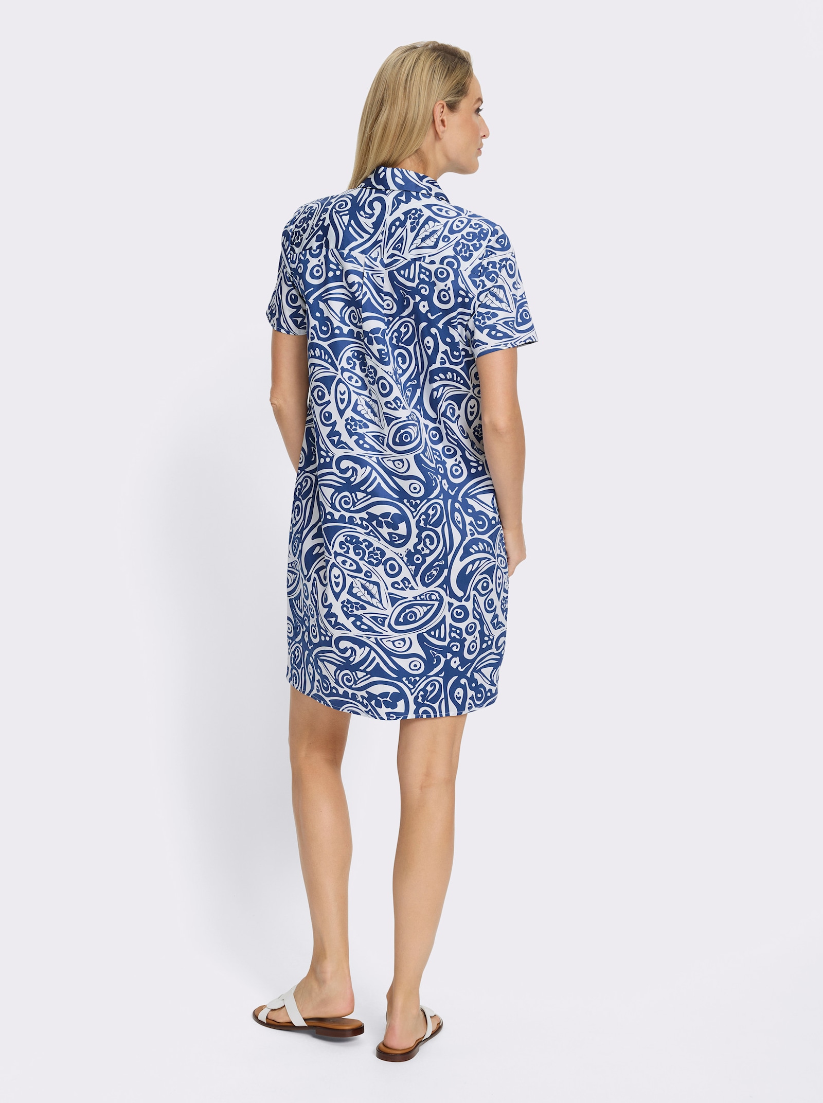 heine Blusenkleid mit grafischem Muster - royalblau-ecru-bedruckt