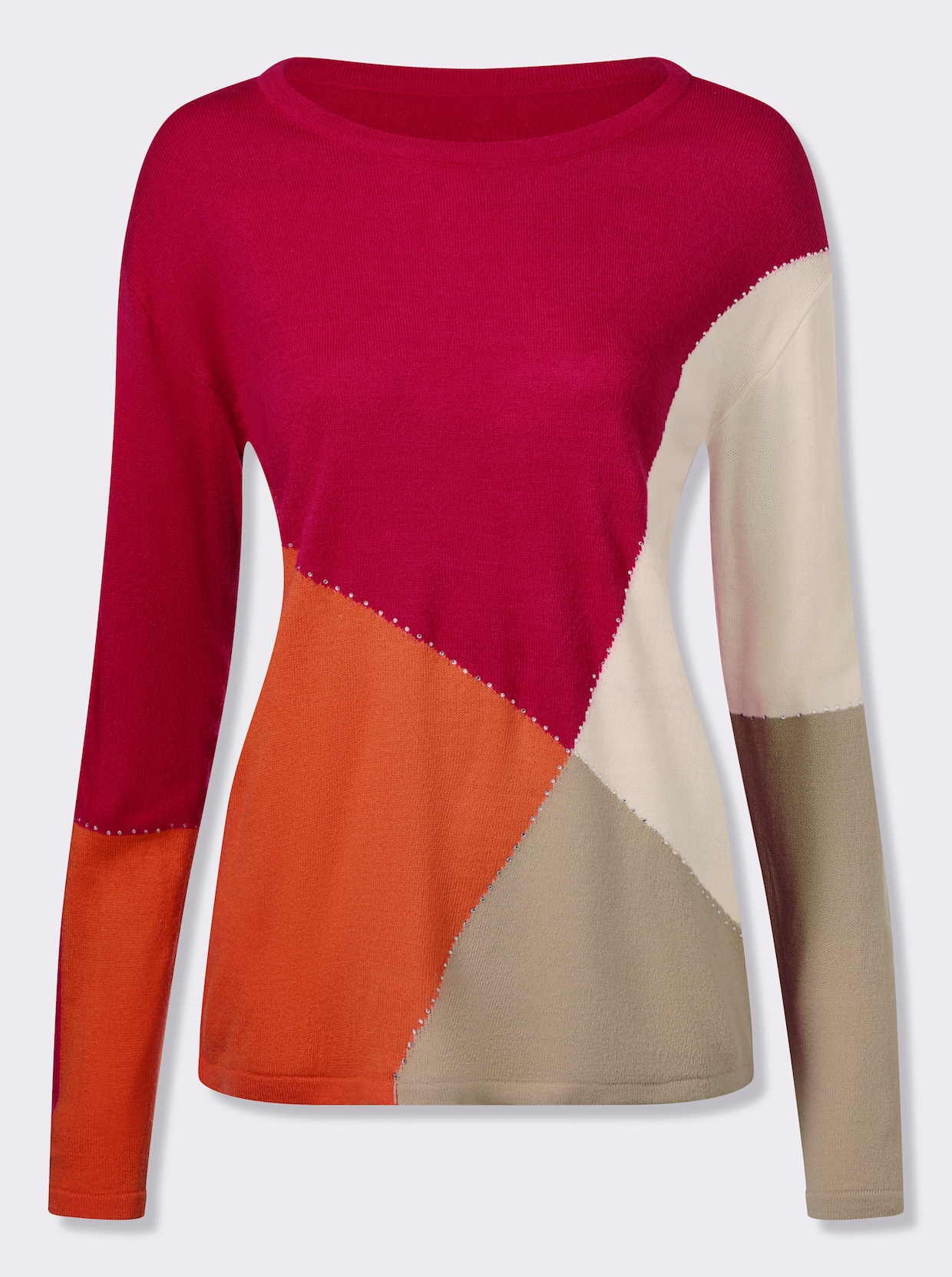 Langarm-Pullover - orange-pink-gemustert
