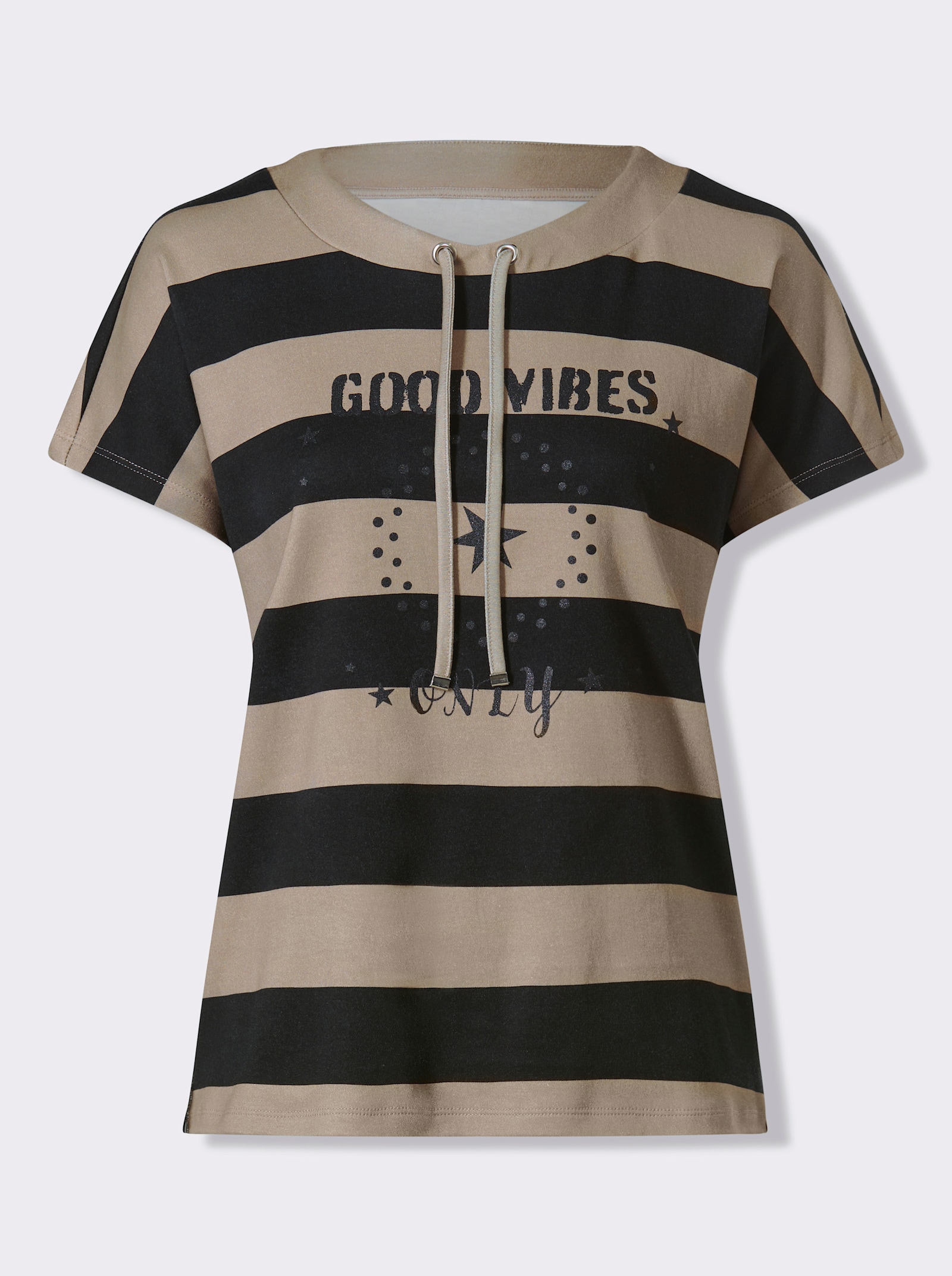 heine T-shirt avec imprimé pailleté - noir-sésame à rayures fines