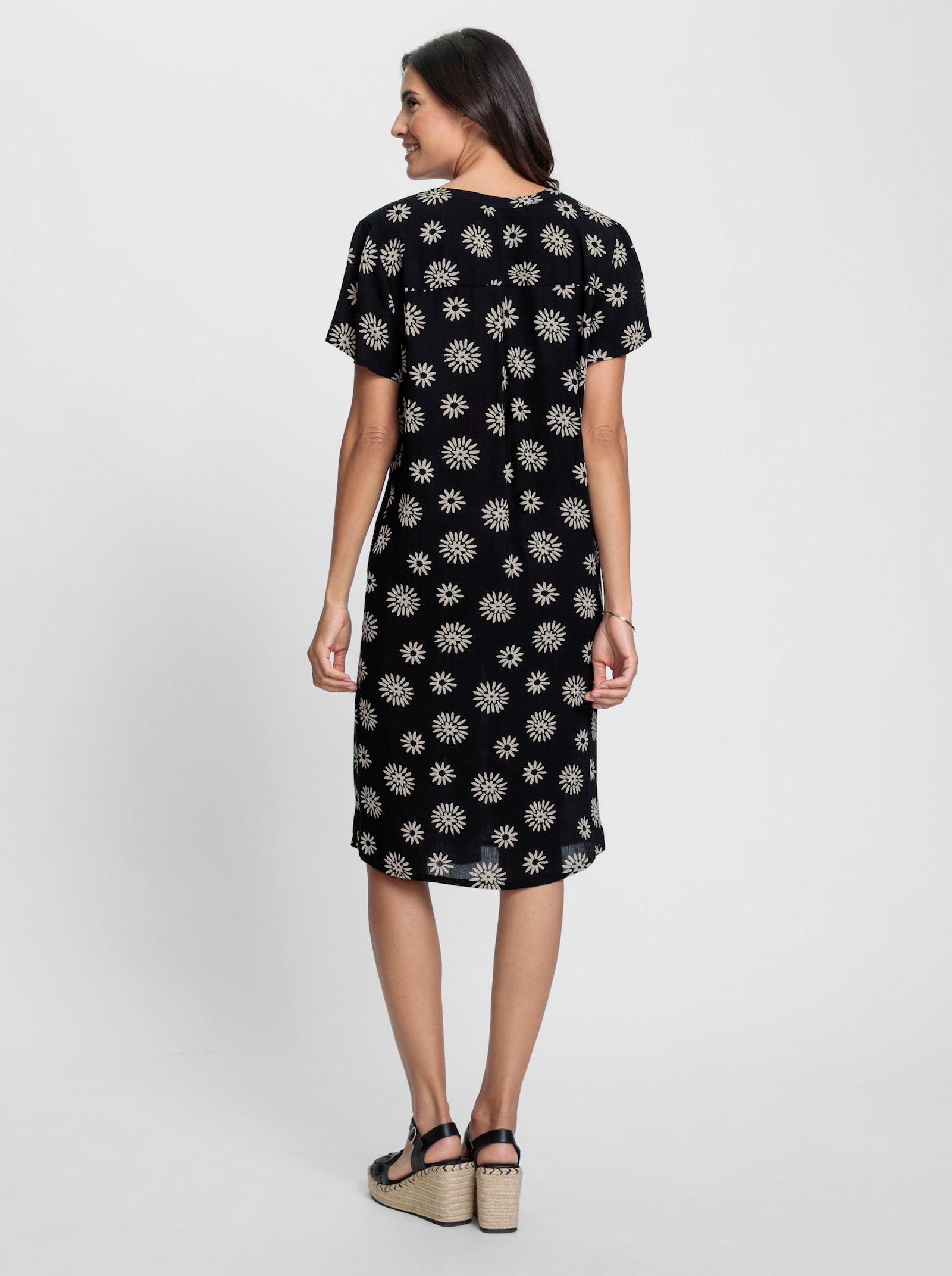 Druckkleid mit Nahttaschen - schwarz-sesam-bedruckt