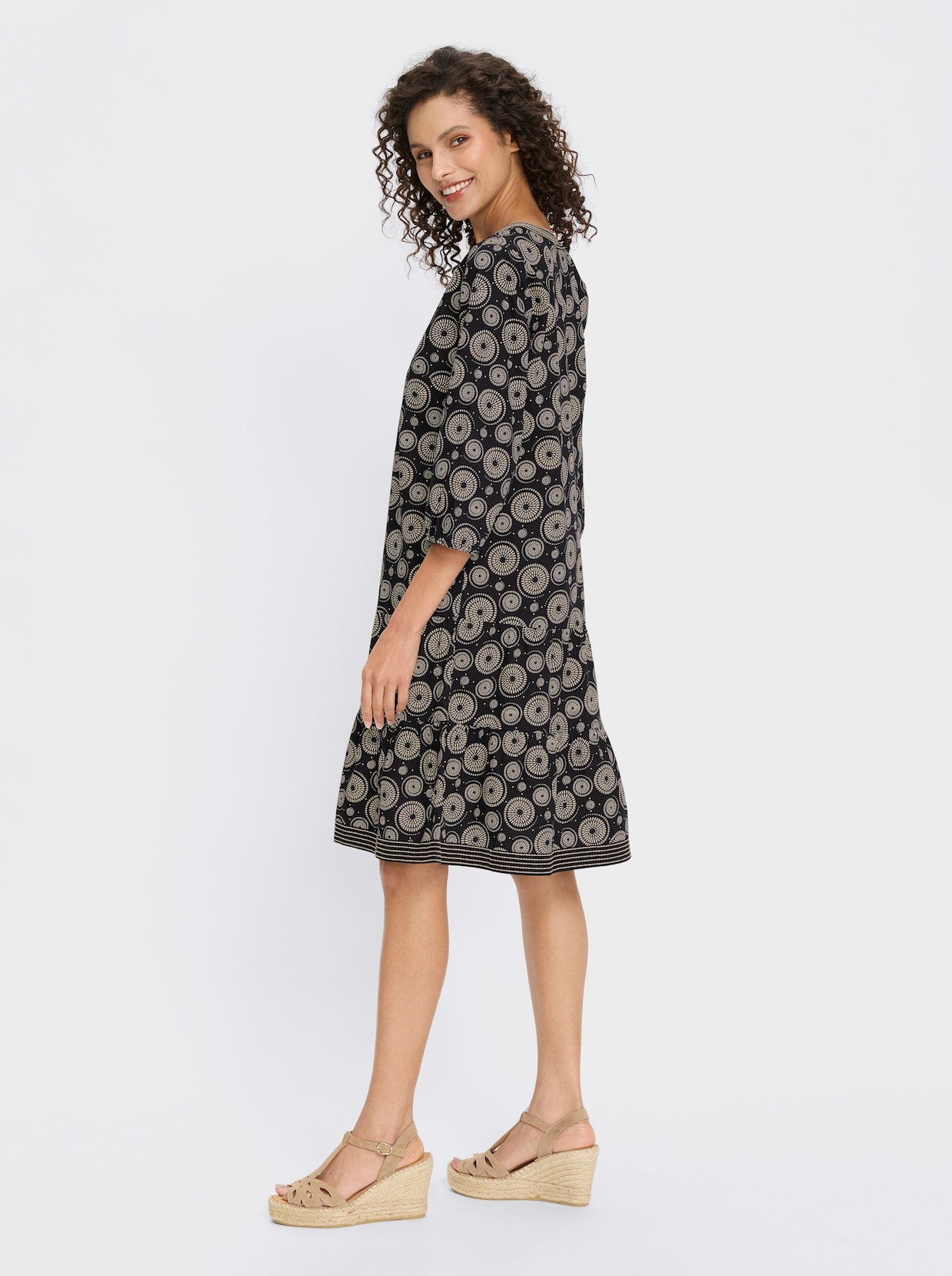 heine Druckkleid - schwarz-sand-bedruckt
