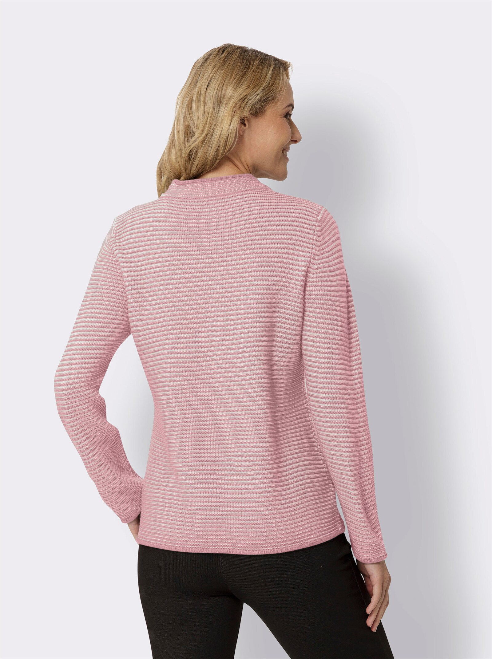 Svetr se stojáčkem s proužkovaným vzorem - starorůžová-ecru-proužek