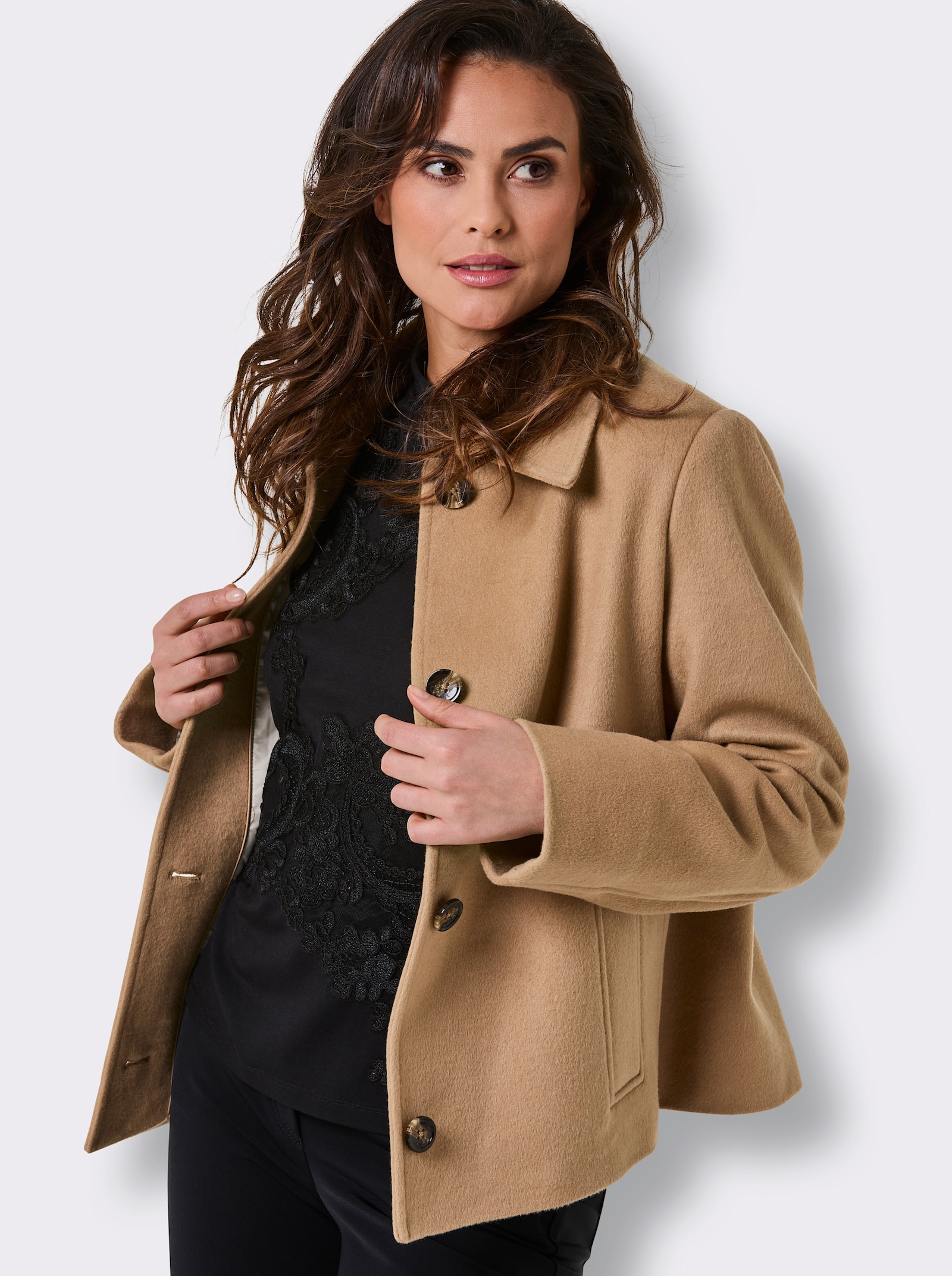 Manisa Wolljacke in Velours-Qualität - camel-meliert