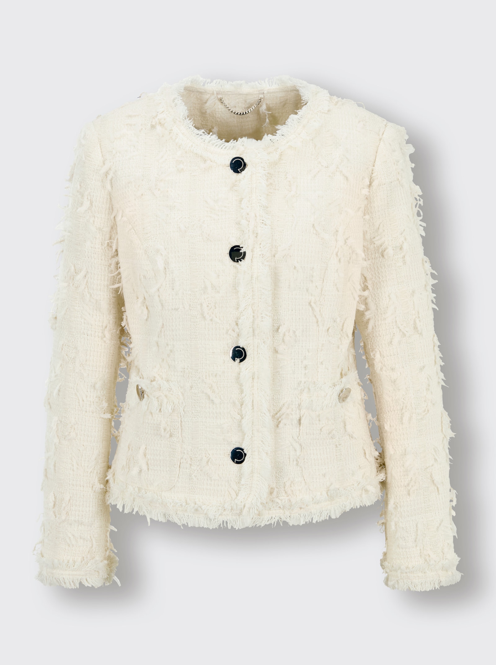 CREATION L PREMIUM Kurzblazer mit Fransenverzierung - champagner