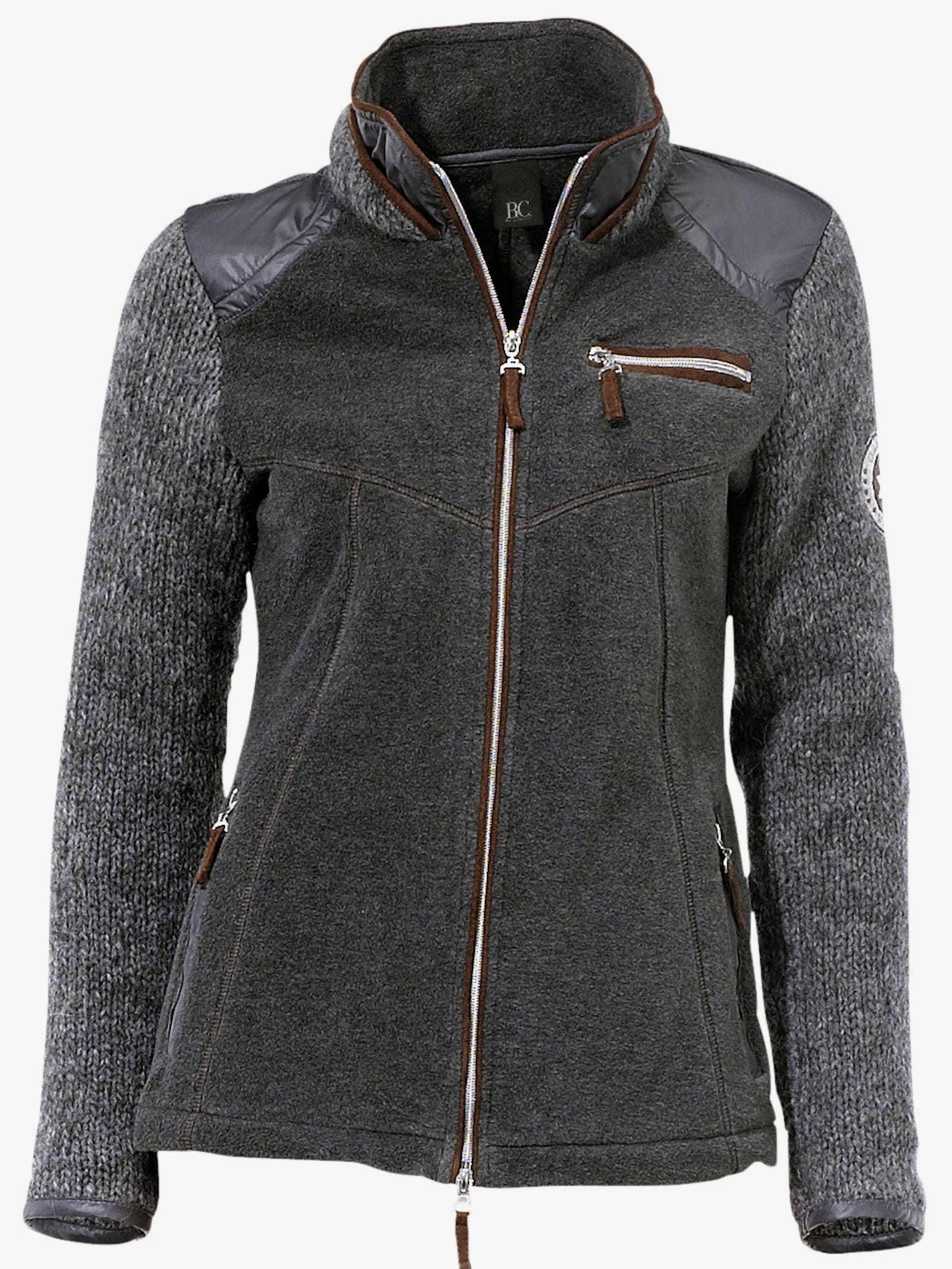 heine Fleecejack met gebreide mouwen - grijs