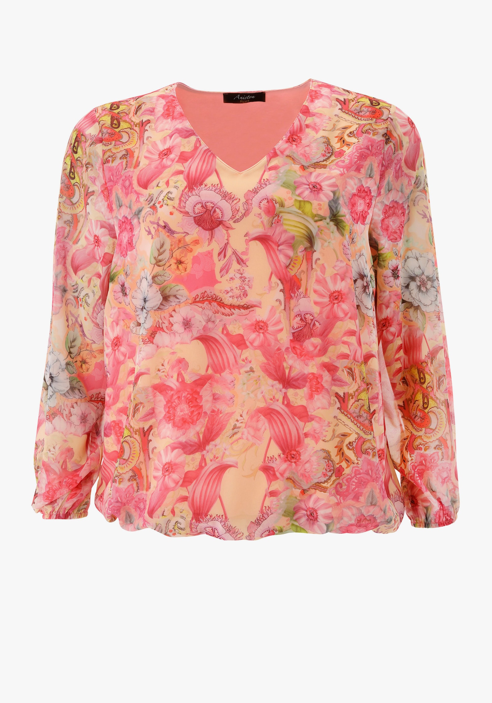 Aniston PLUS Schlupfbluse - gelb-rose-pink