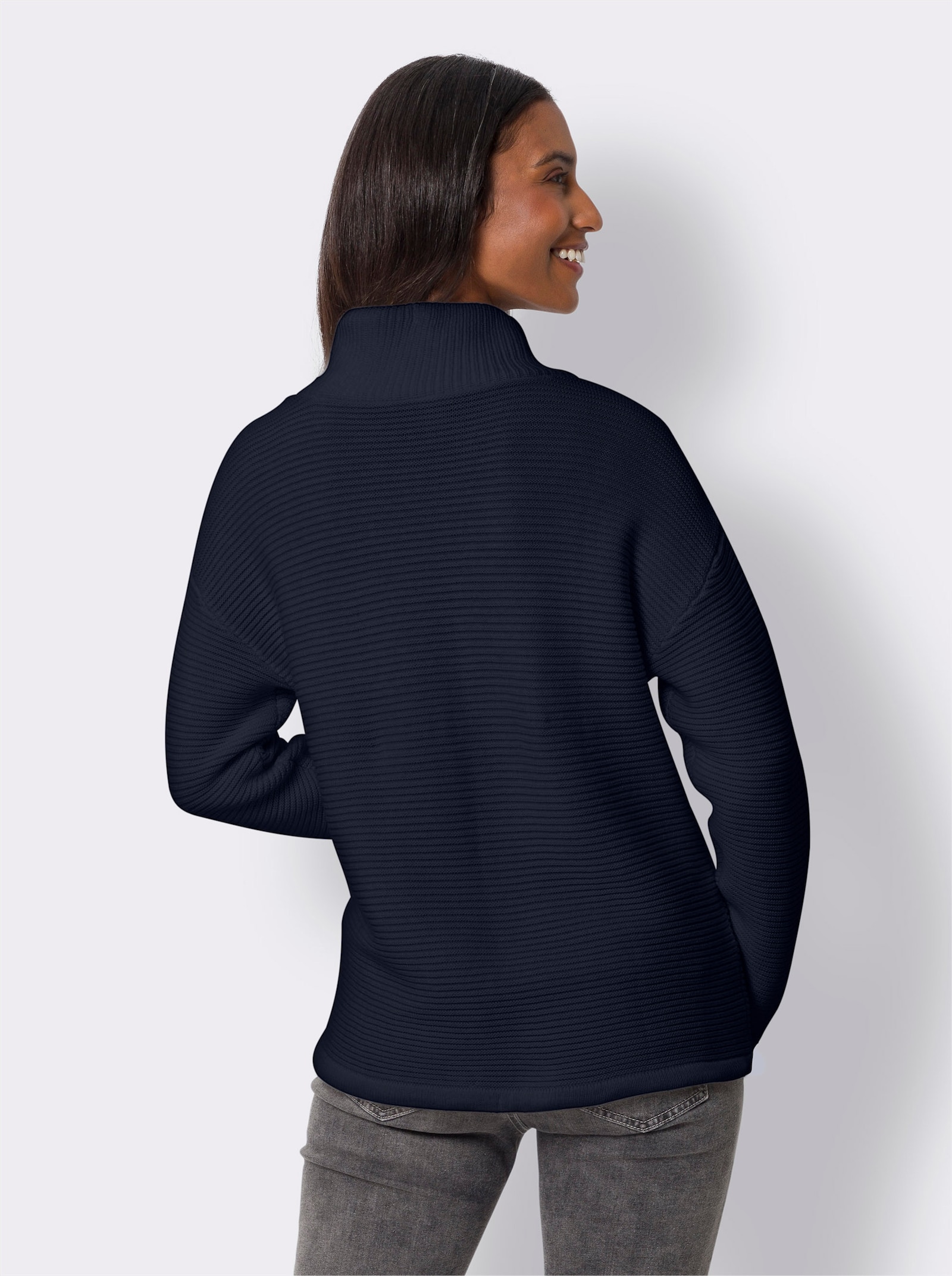 heine Pull à col montant en tricot structuré - marine