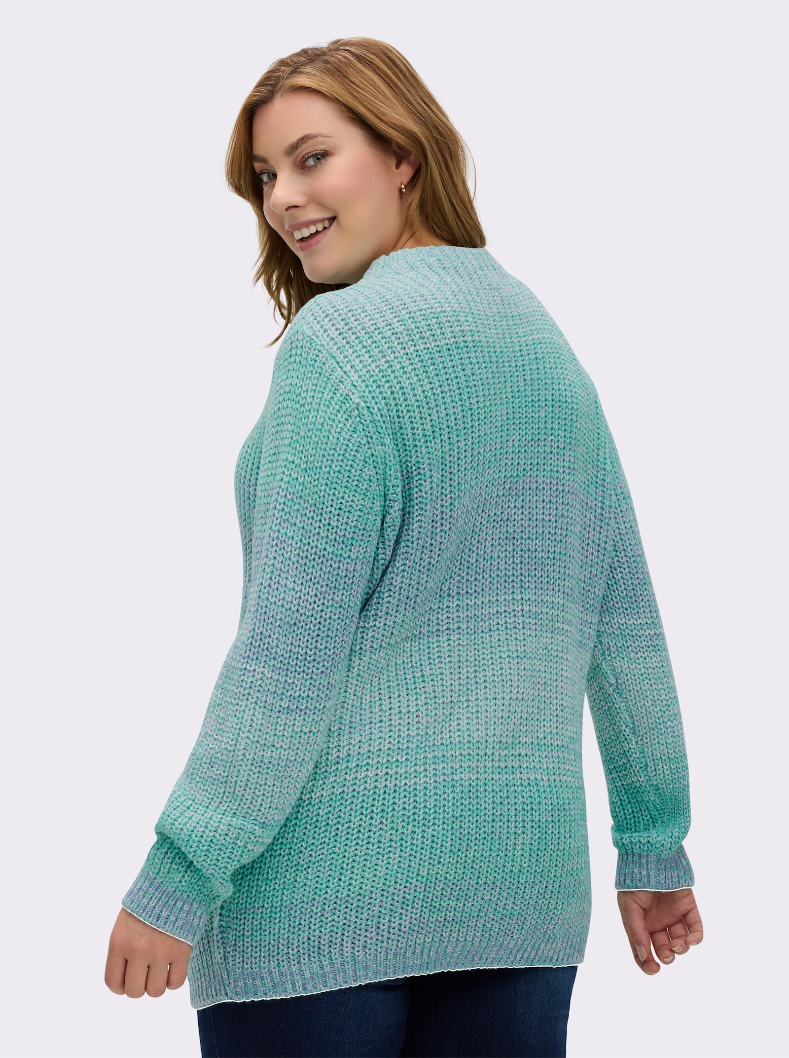 Strickpullover mit Kelchkragen - blaugrün-bleu-meliert